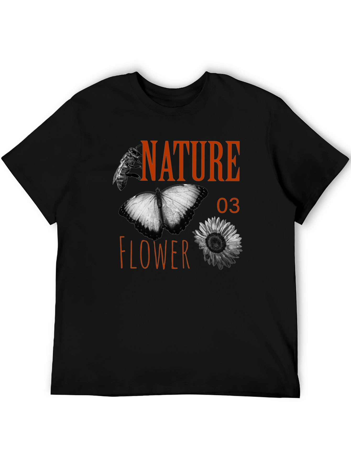 Nature Flower Graphic Tee - Black Cotton Blend