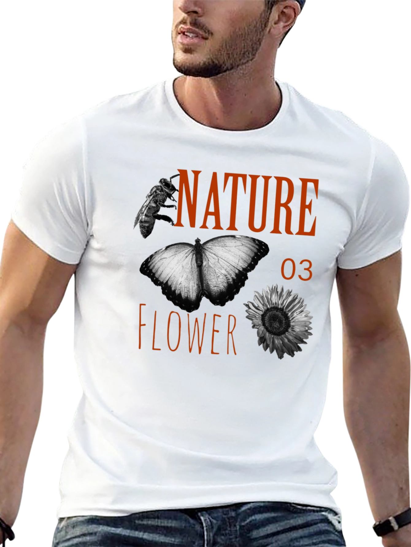 Nature Flower Graphic Tee - Black Cotton Blend