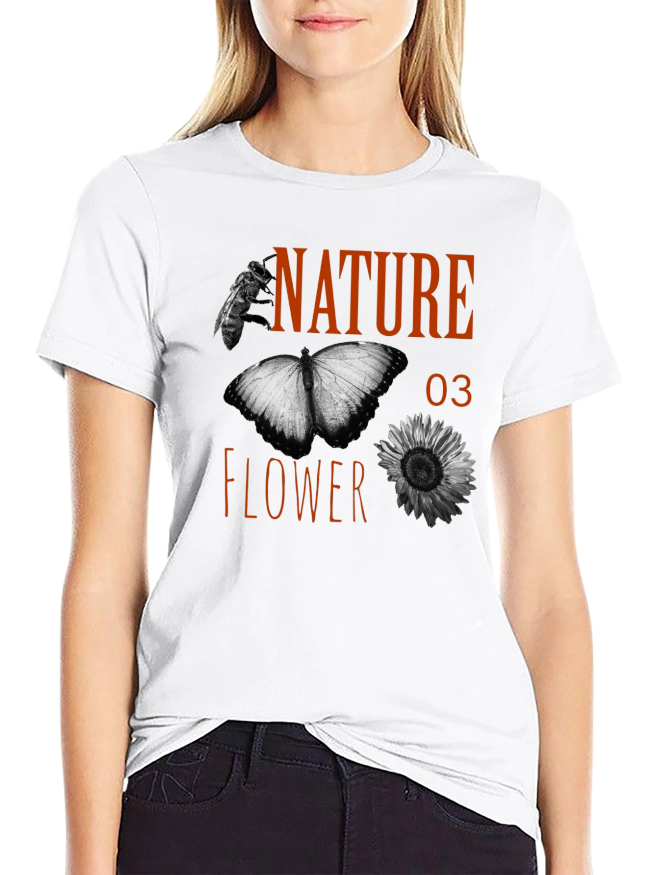 Nature Flower Graphic Tee - Black Cotton Blend