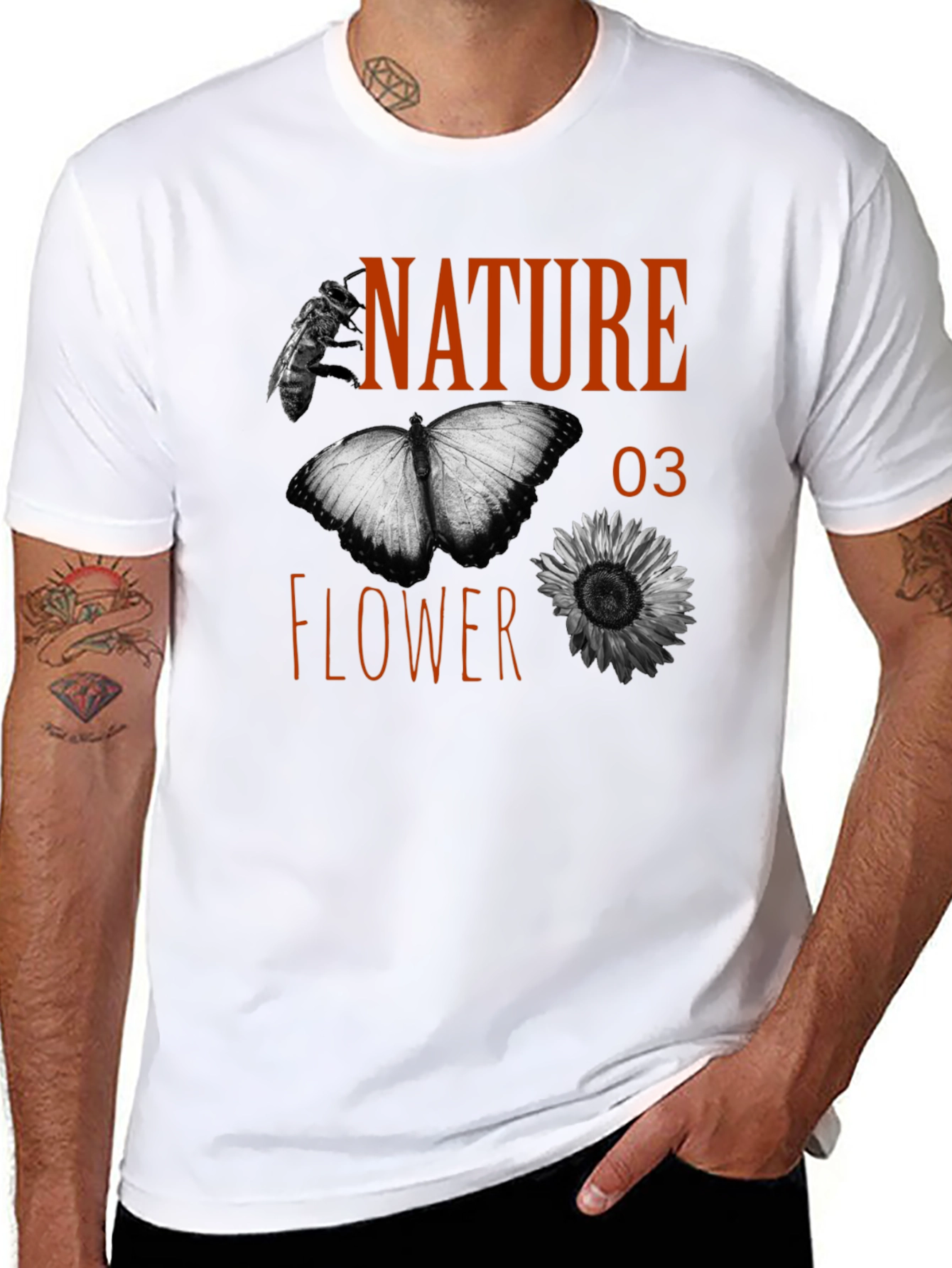 Nature Flower Graphic Tee - Black Cotton Blend