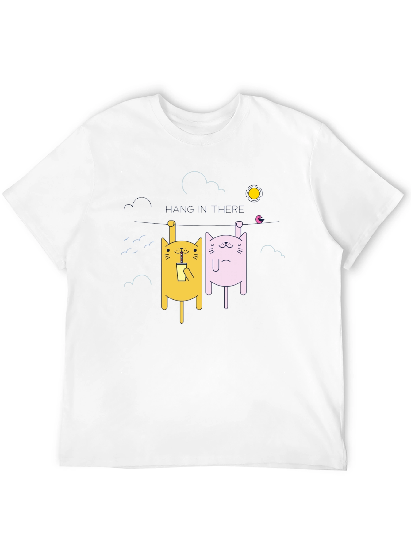 Cartoon Cat Graphic T-Shirt - Unisex Black Tee