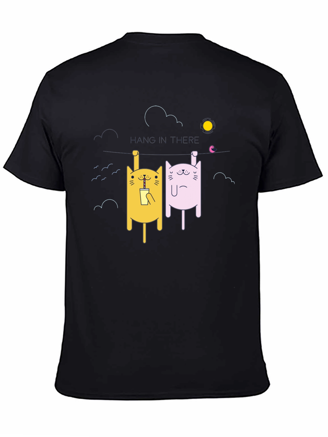 Cartoon Cat Graphic T-Shirt - Unisex Black Tee