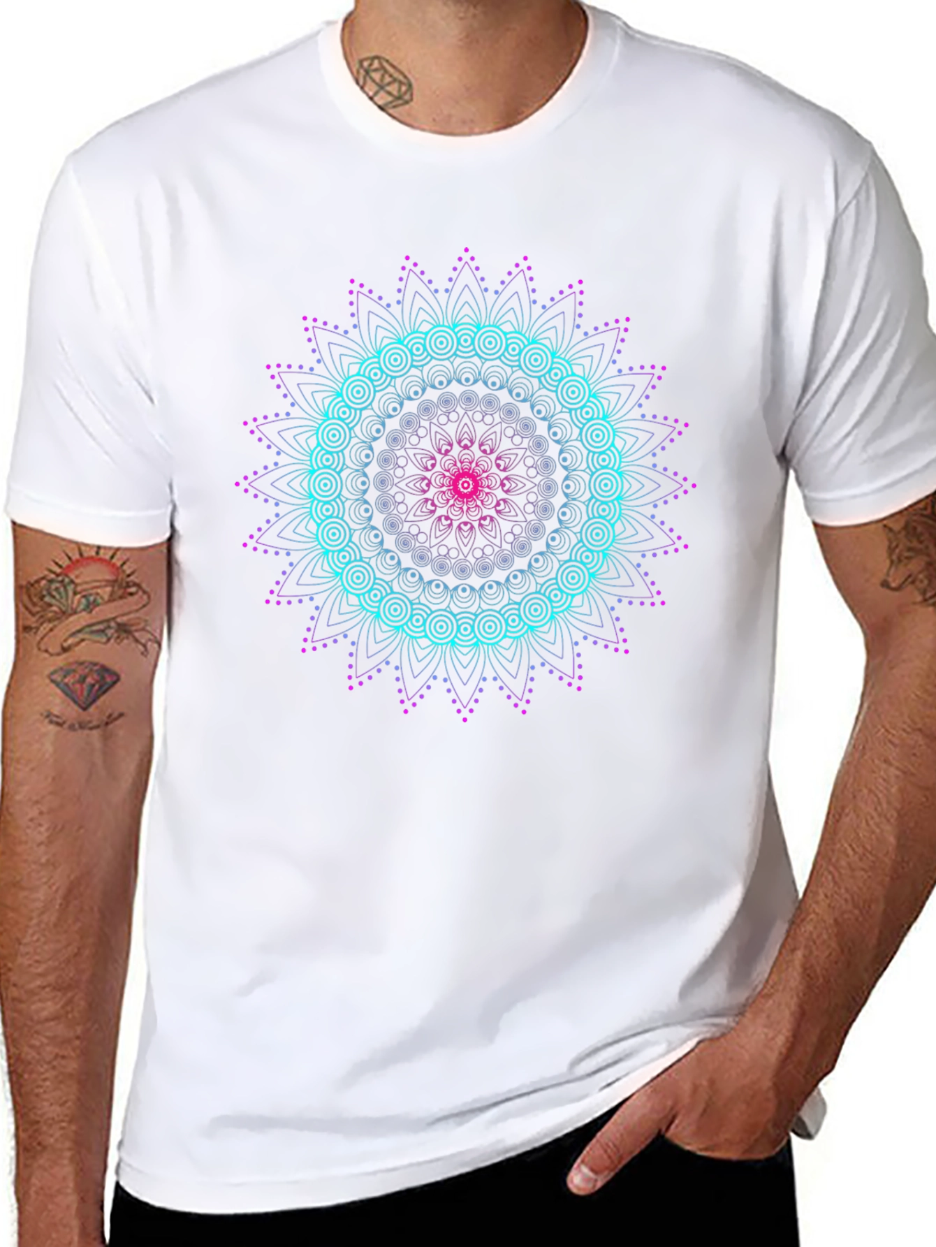 Geometric Mandala Graphic Tee - Black