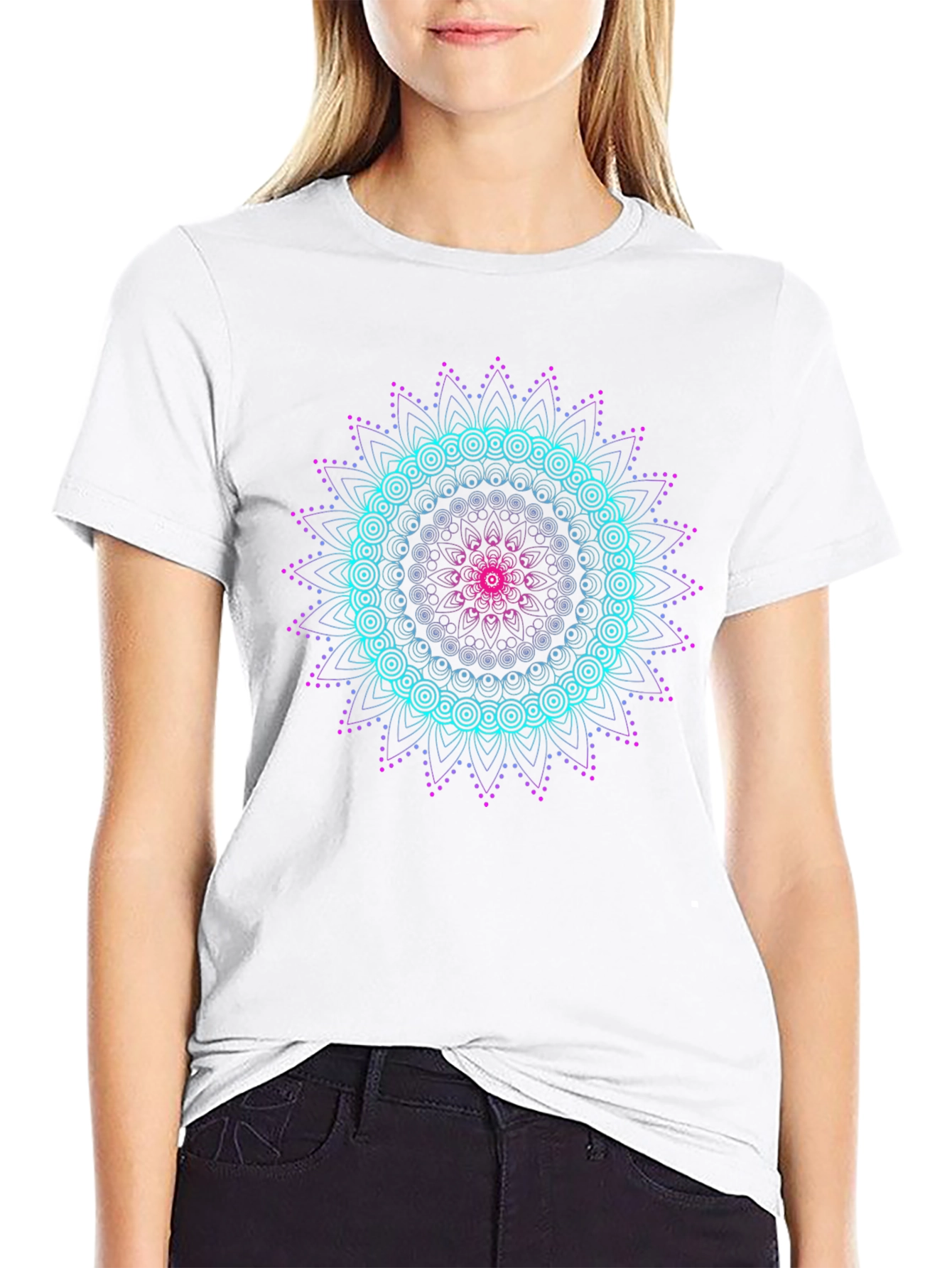 Geometric Mandala Graphic Tee - Black