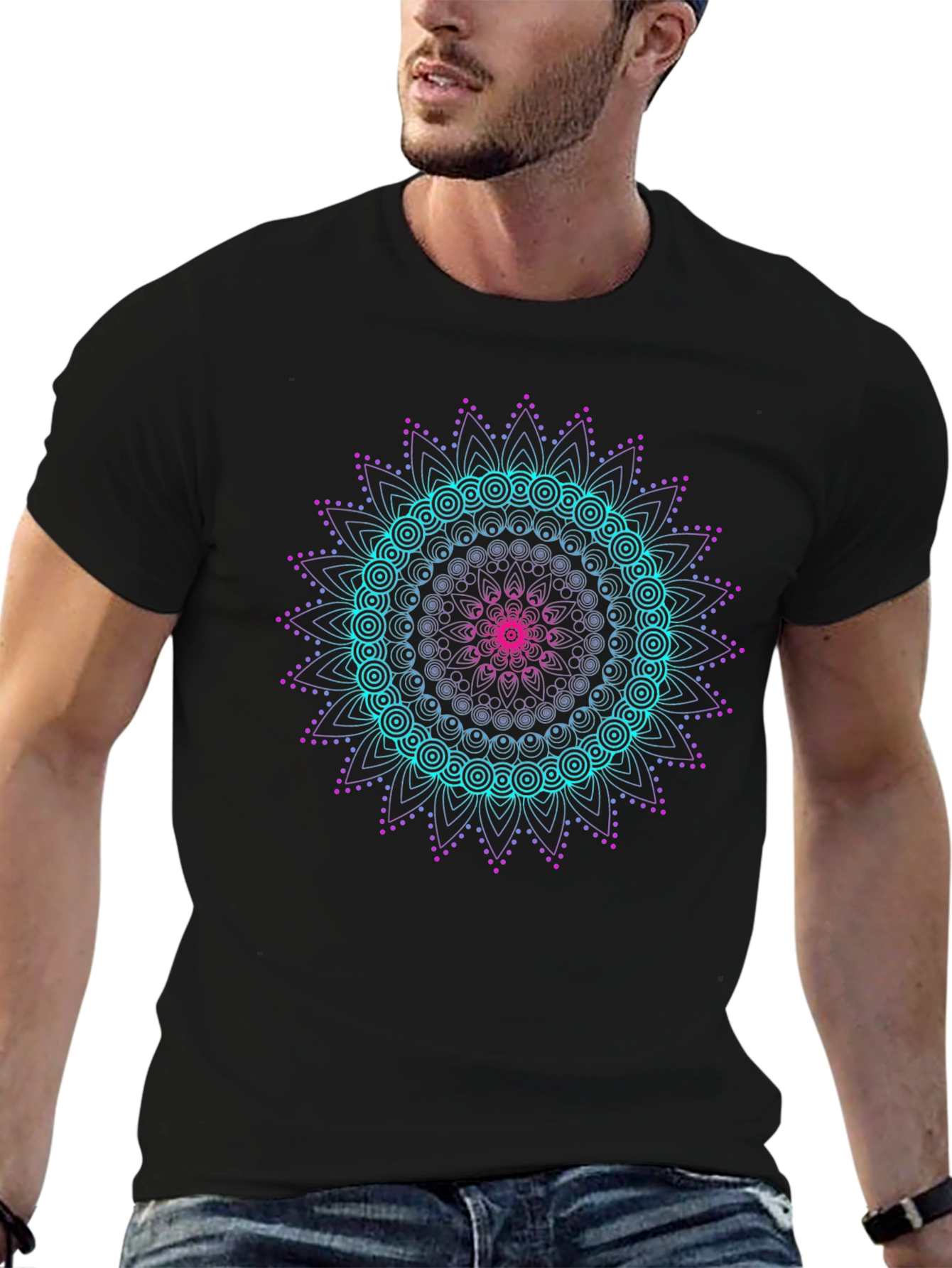 Geometric Mandala Graphic Tee - Black