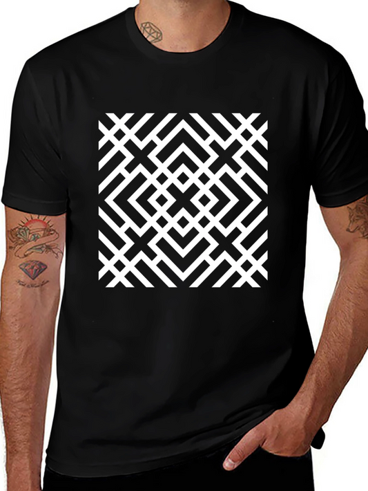 Geometric Pattern Tee - Modern Black Graphic T-Shirt