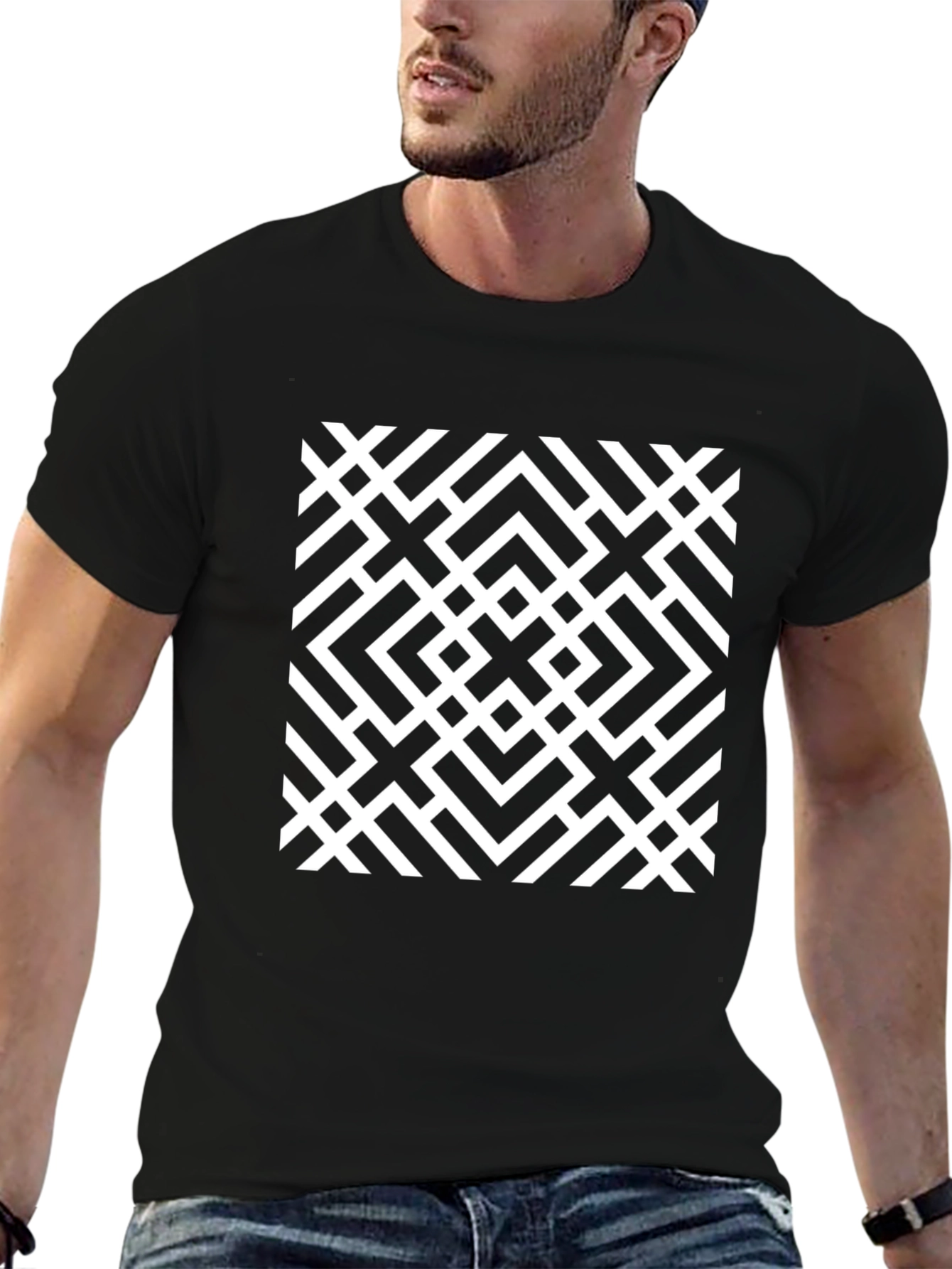 Geometric Pattern Tee - Modern Black Graphic T-Shirt