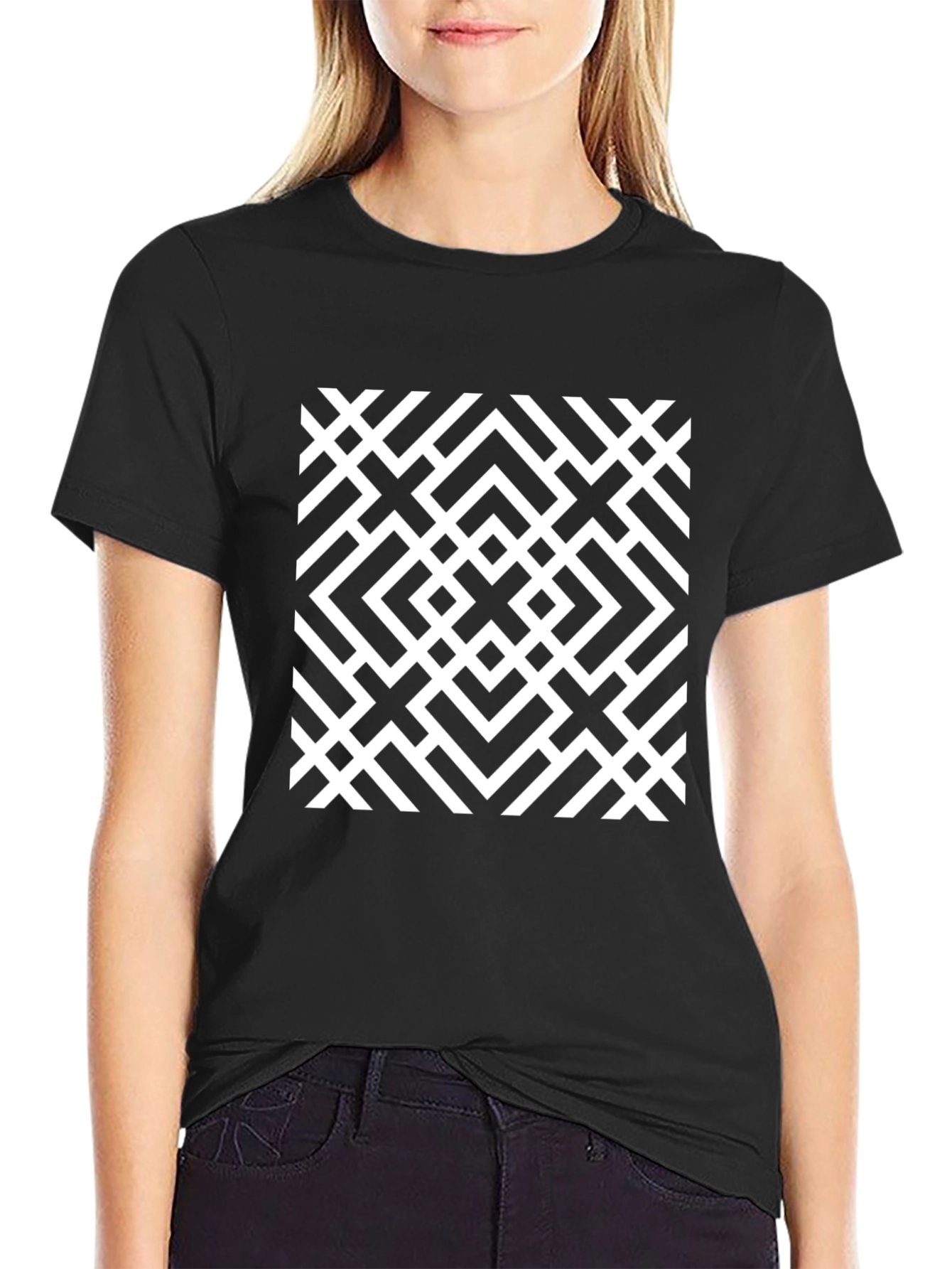 Geometric Pattern Tee - Modern Black Graphic T-Shirt