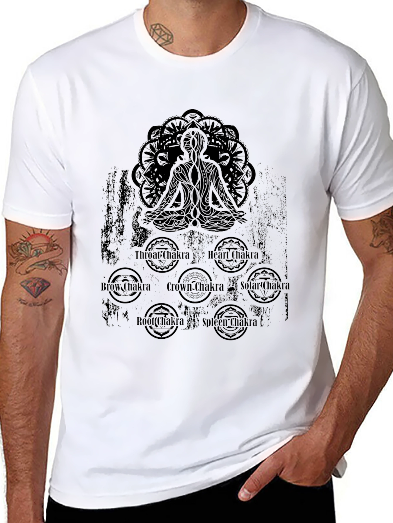 Chakra Meditation Graphic Black T-Shirt