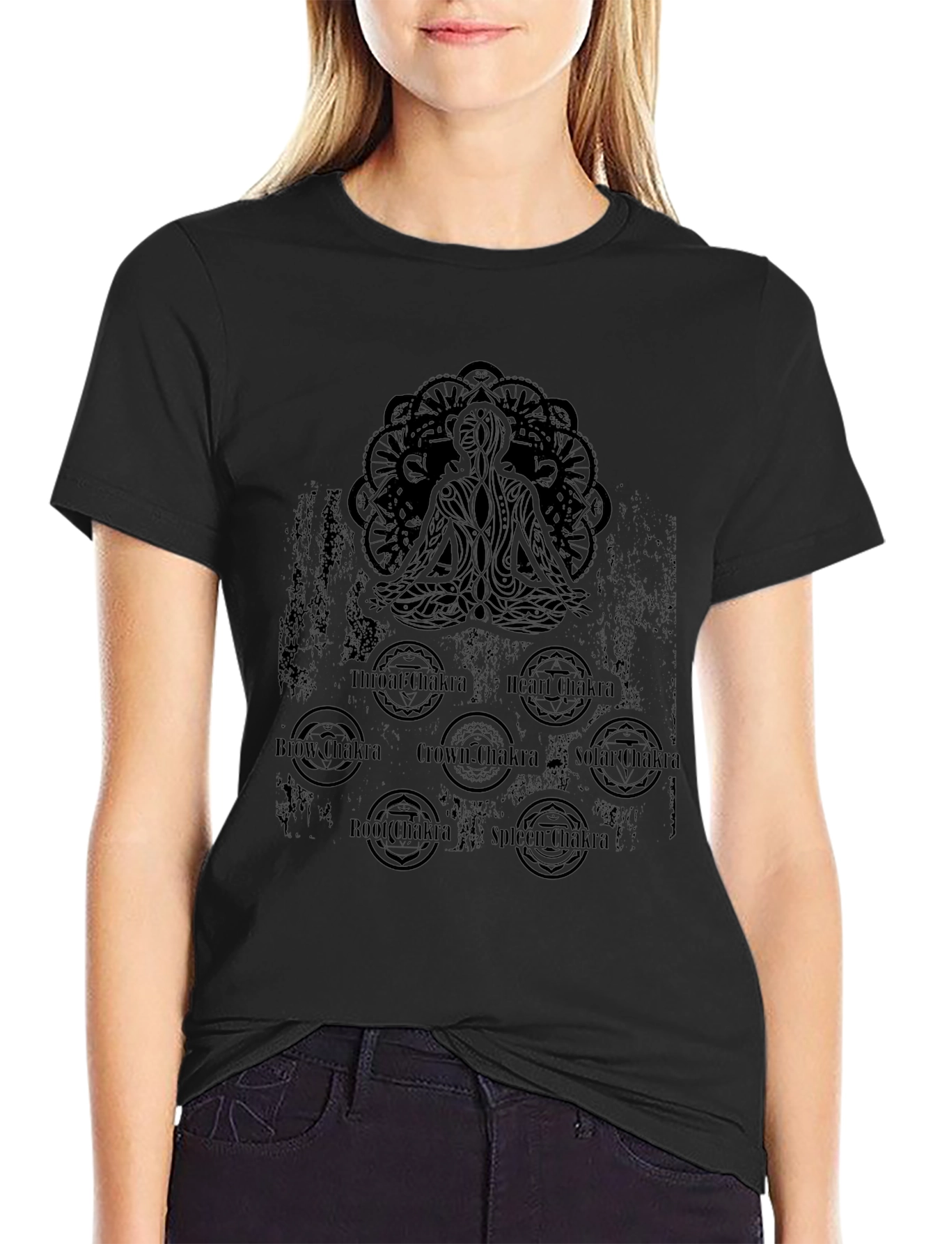 Chakra Meditation Graphic Black T-Shirt