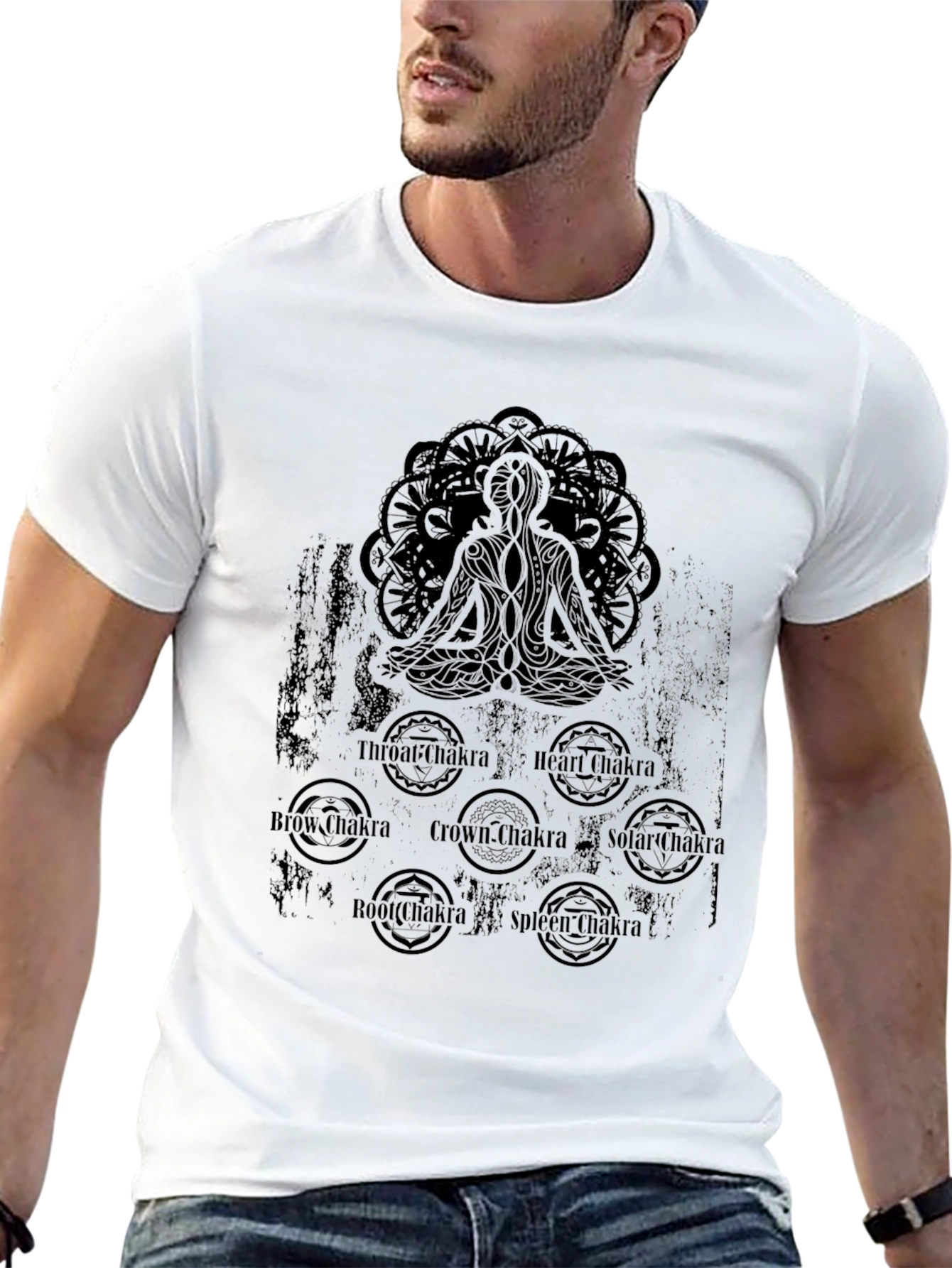 Chakra Meditation Graphic Black T-Shirt