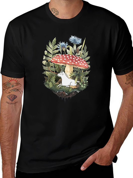 Mushroom Unicorn Graphic Tee - Whimsical Nature Shirt
