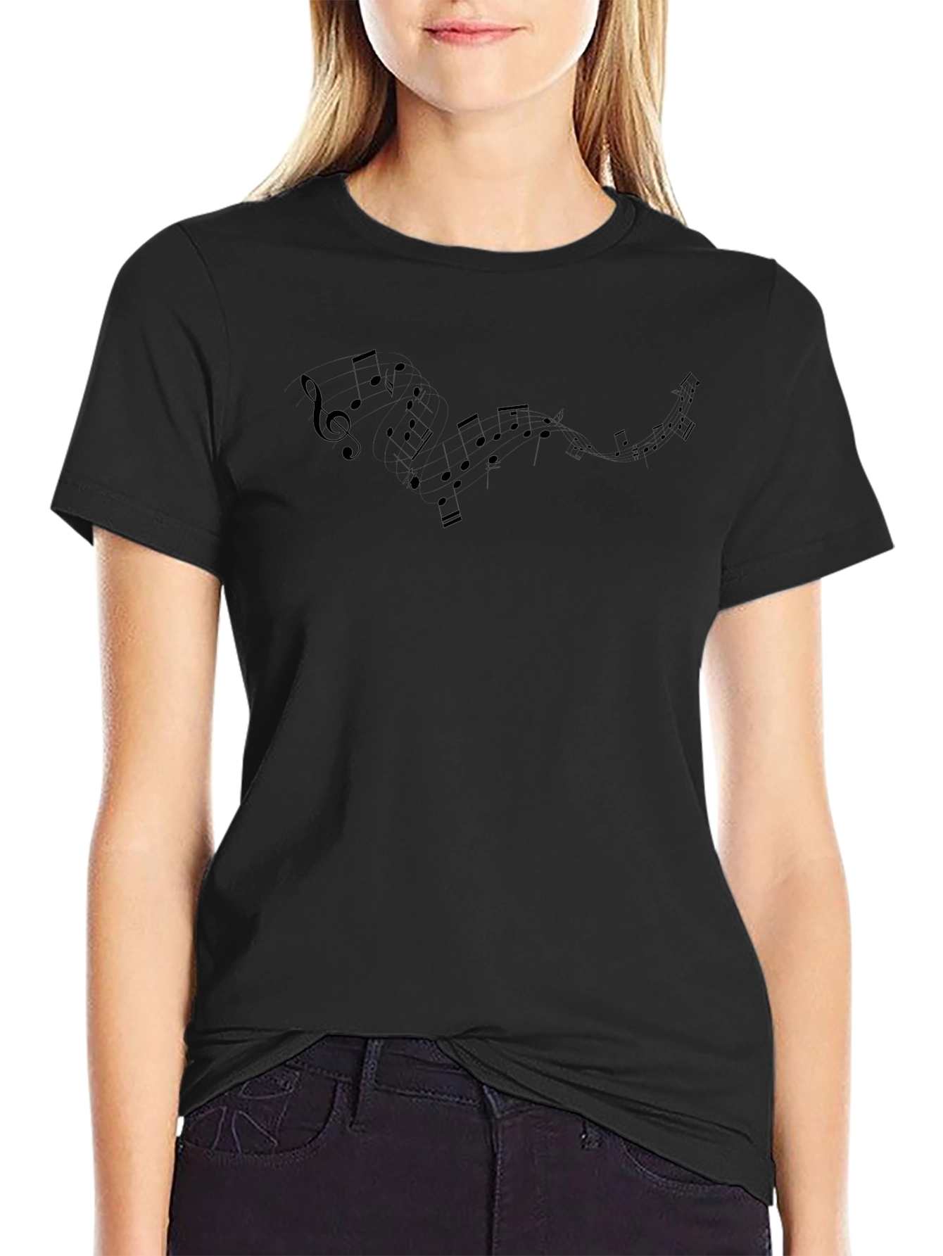 Musical Notes Graphic Tee - Black
