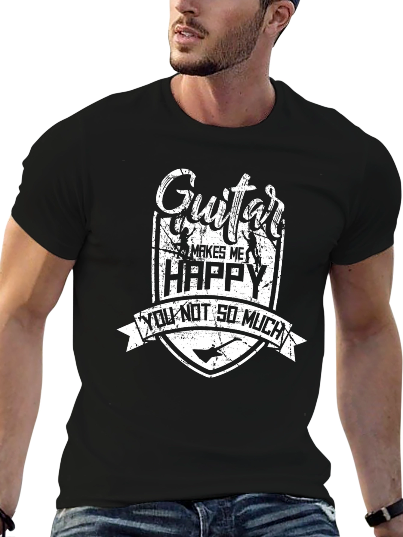 Guitar Makes Me Happy T-Shirt - Funny Musician Tee