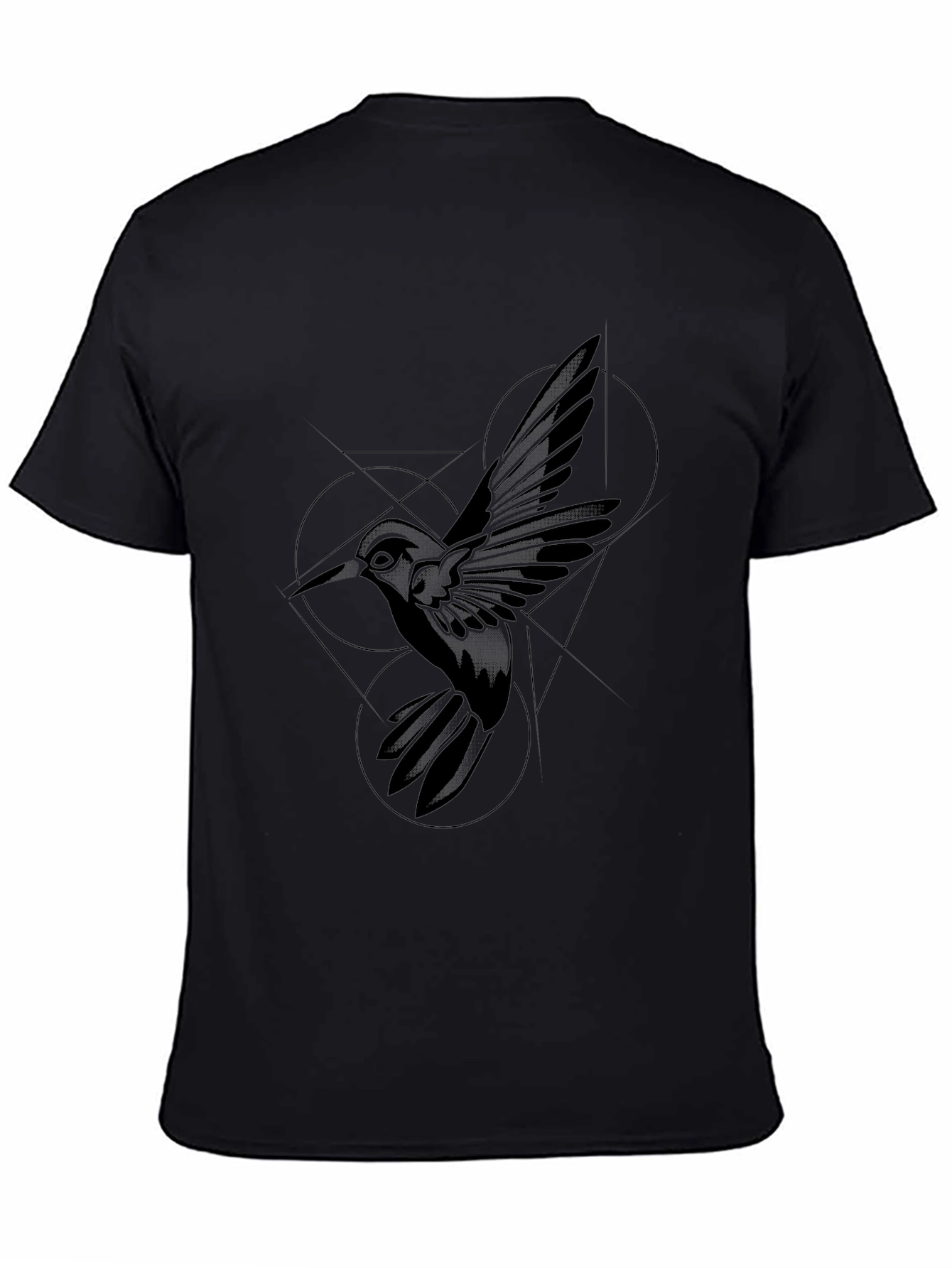 Geometric Hummingbird Black T-Shirt