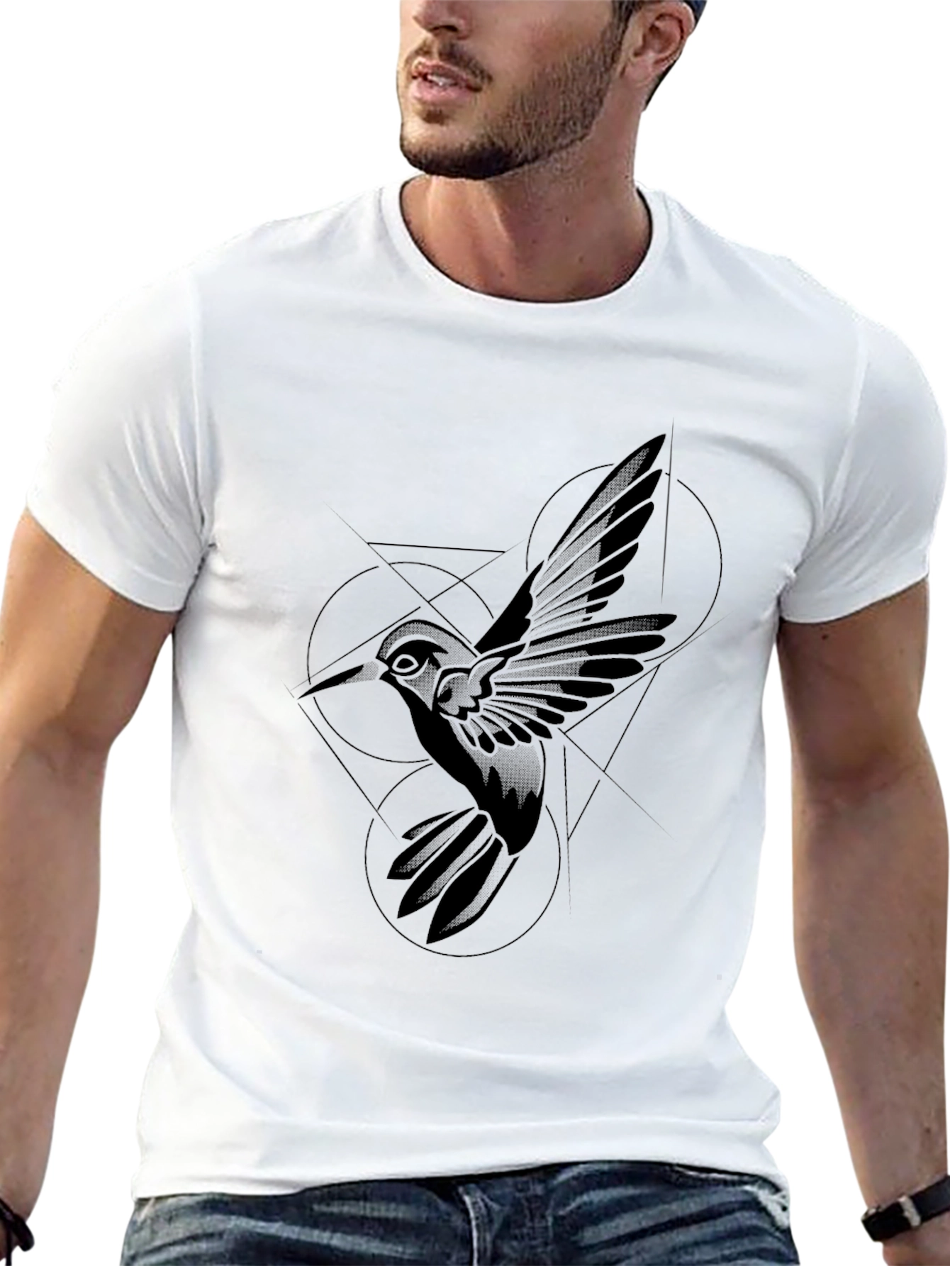 Geometric Hummingbird Black T-Shirt