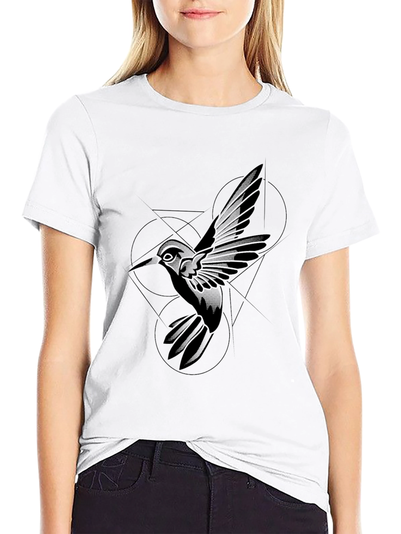 Geometric Hummingbird Black T-Shirt