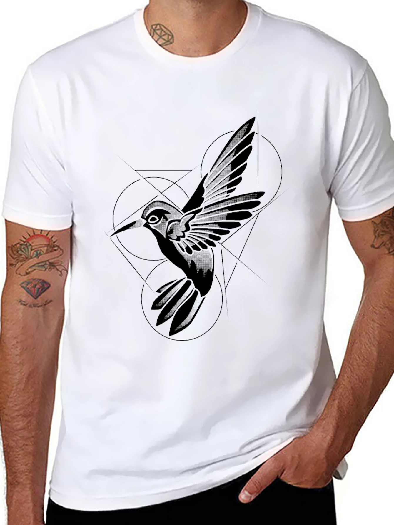 Geometric Hummingbird Black T-Shirt