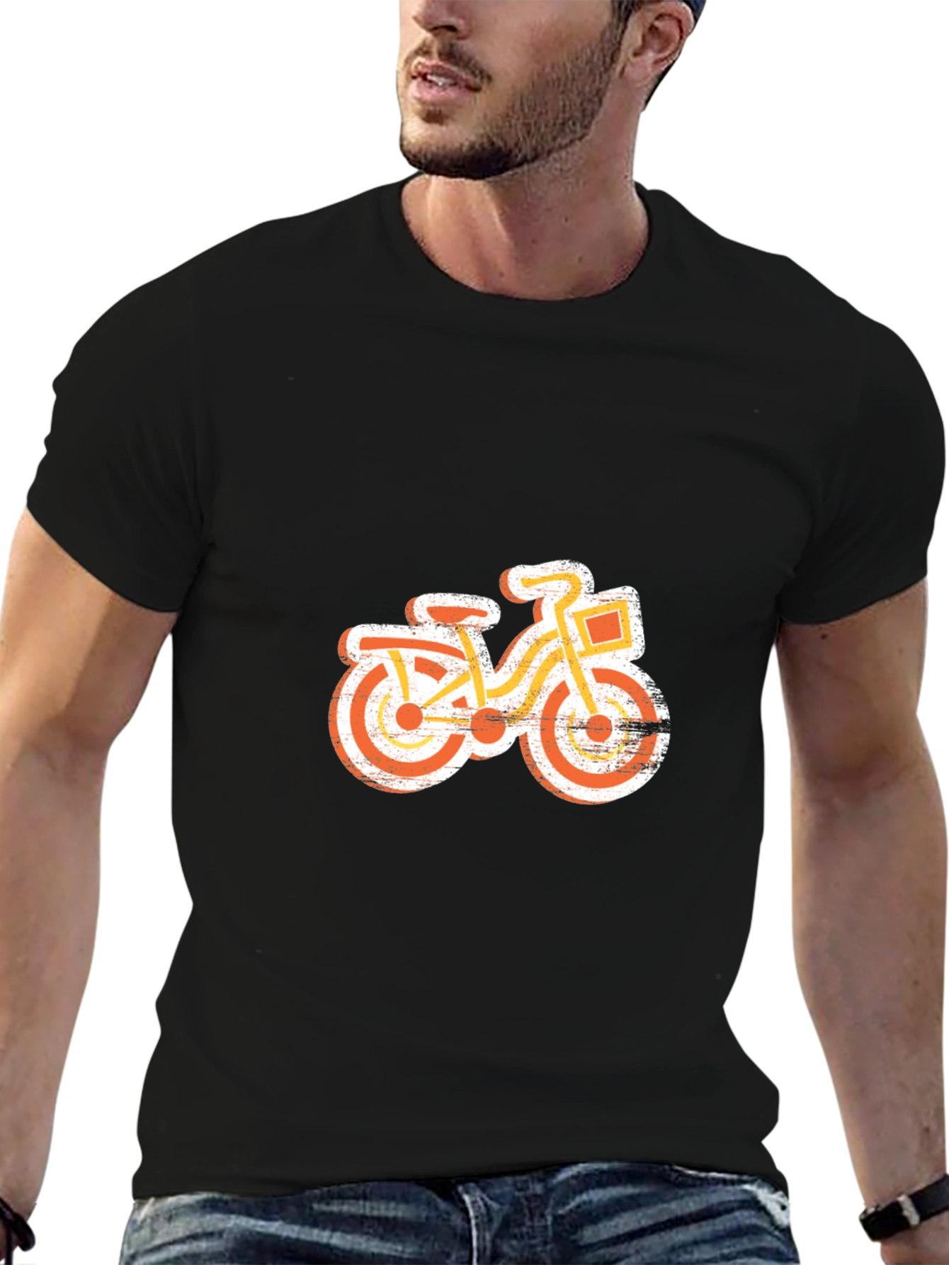 Retro Bike Graphic Tee - Black Cotton T-Shirt