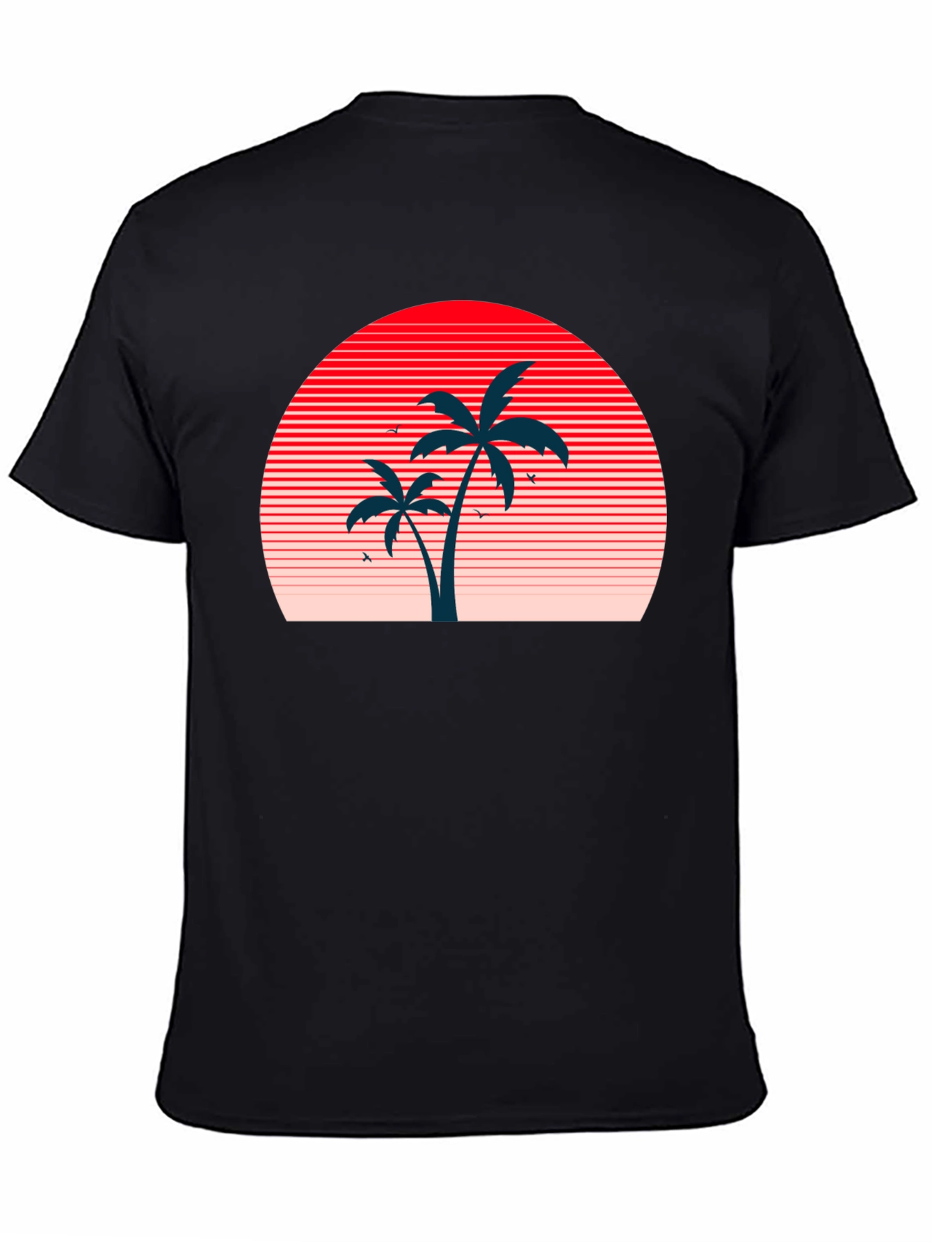 Retro Sunset Palm Tree Graphic Tee - Black