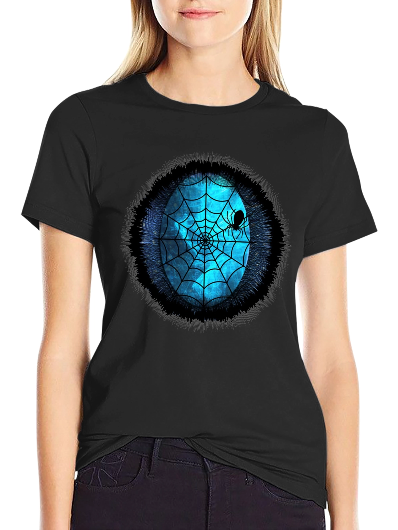 Spider Web Graphic Tee - Blue Oval Design