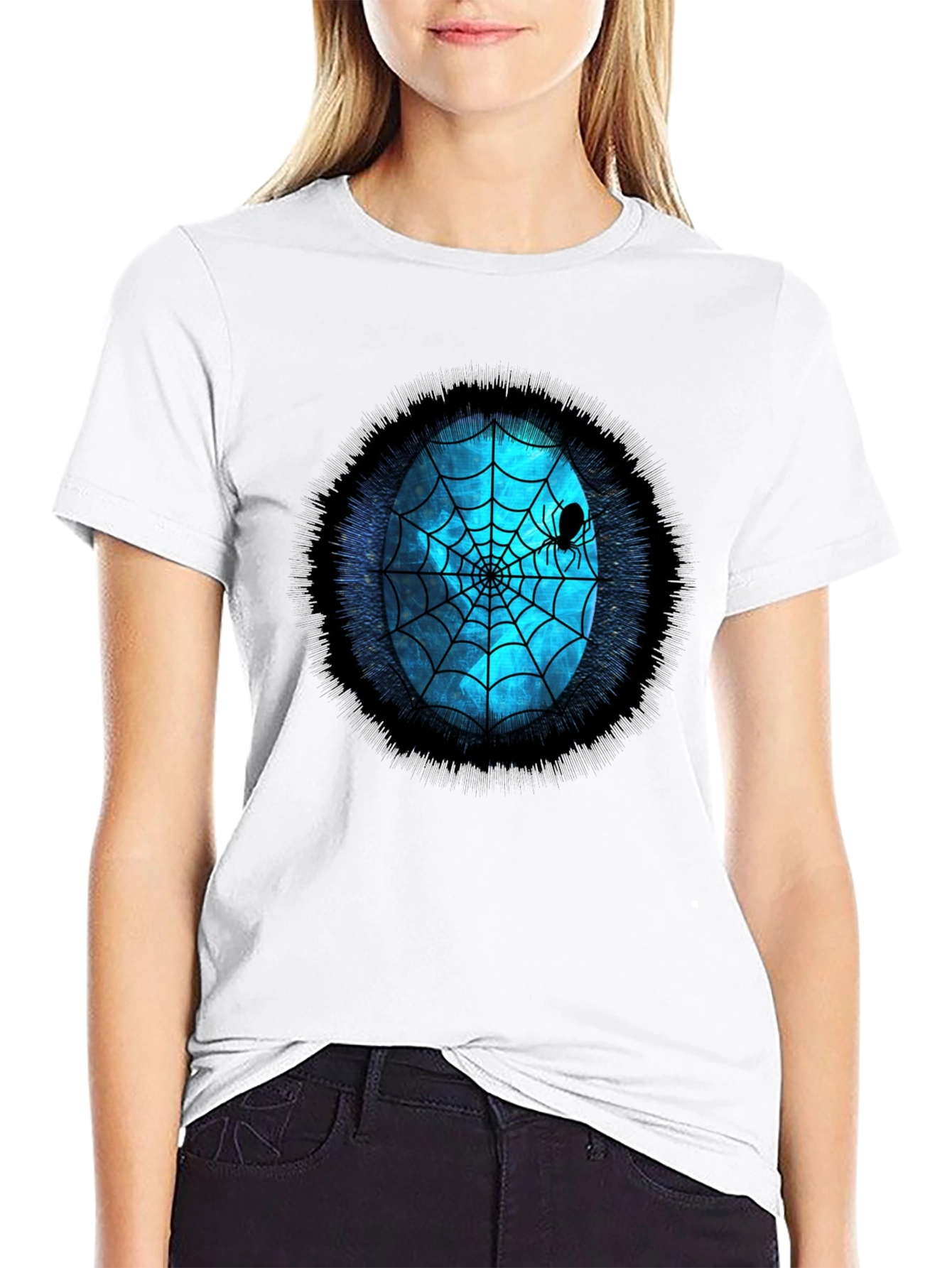 Spider Web Graphic Tee - Blue Oval Design