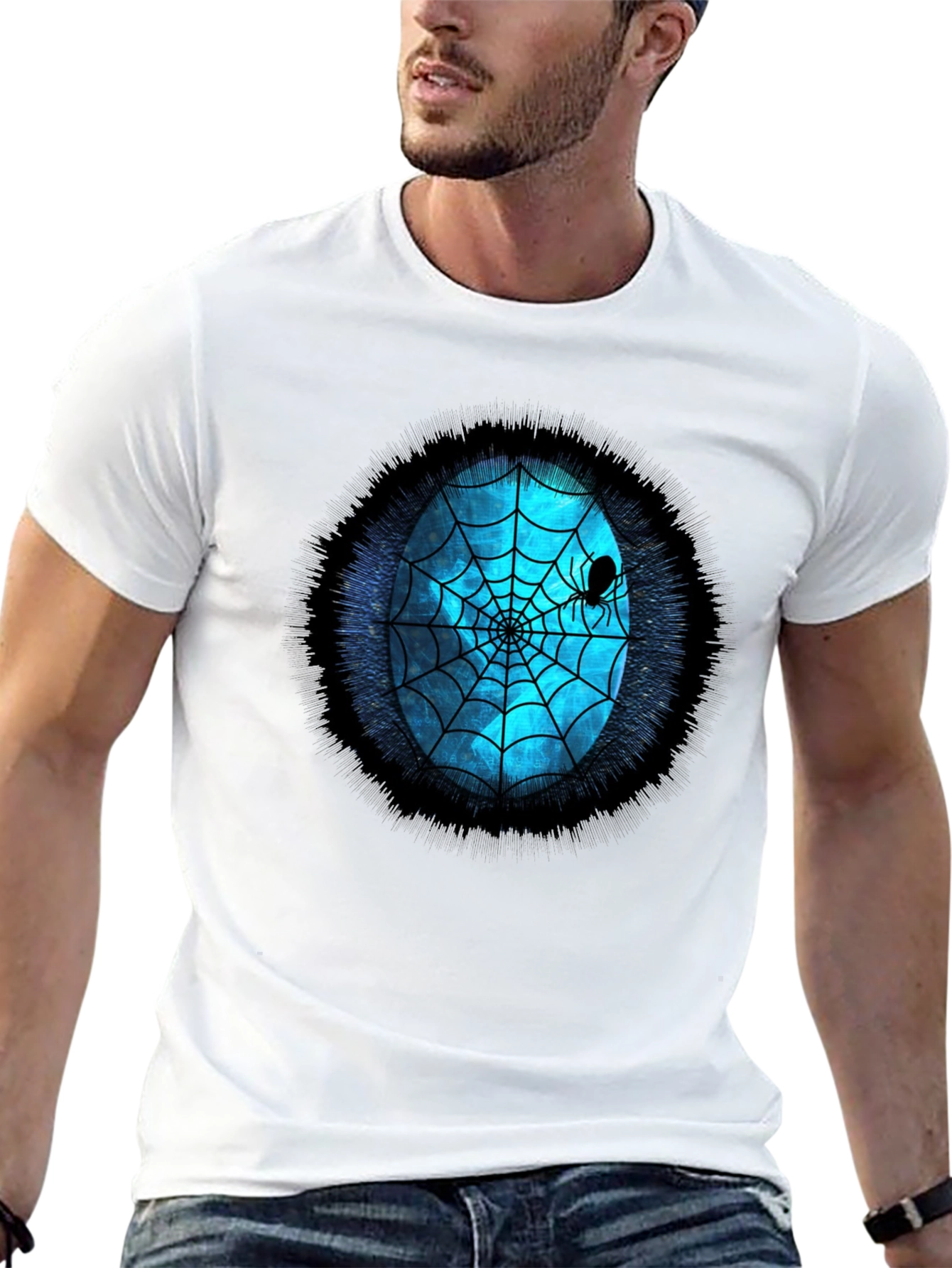 Spider Web Graphic Tee - Blue Oval Design