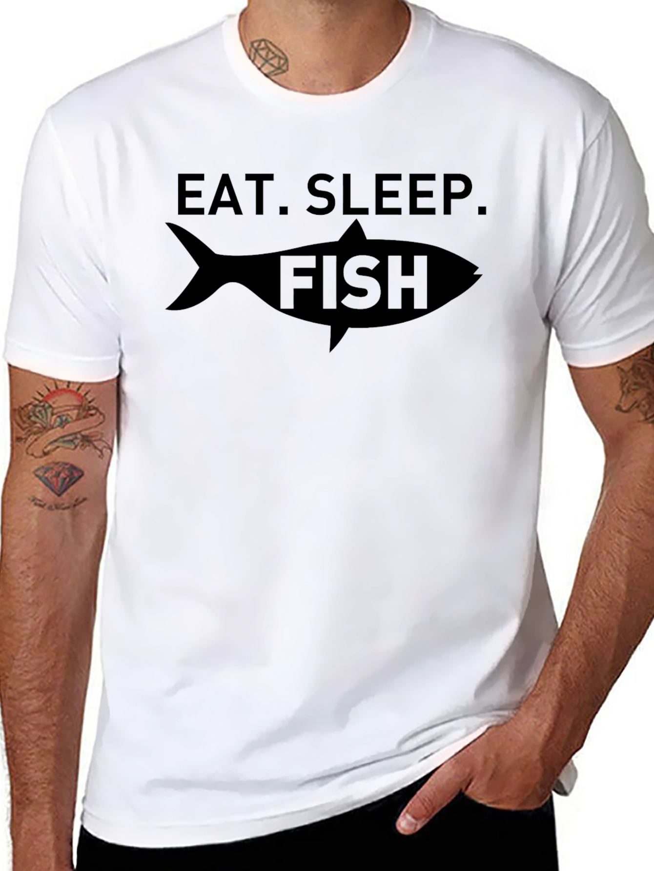 Eat Sleep Fish Black Graphic T-Shirt