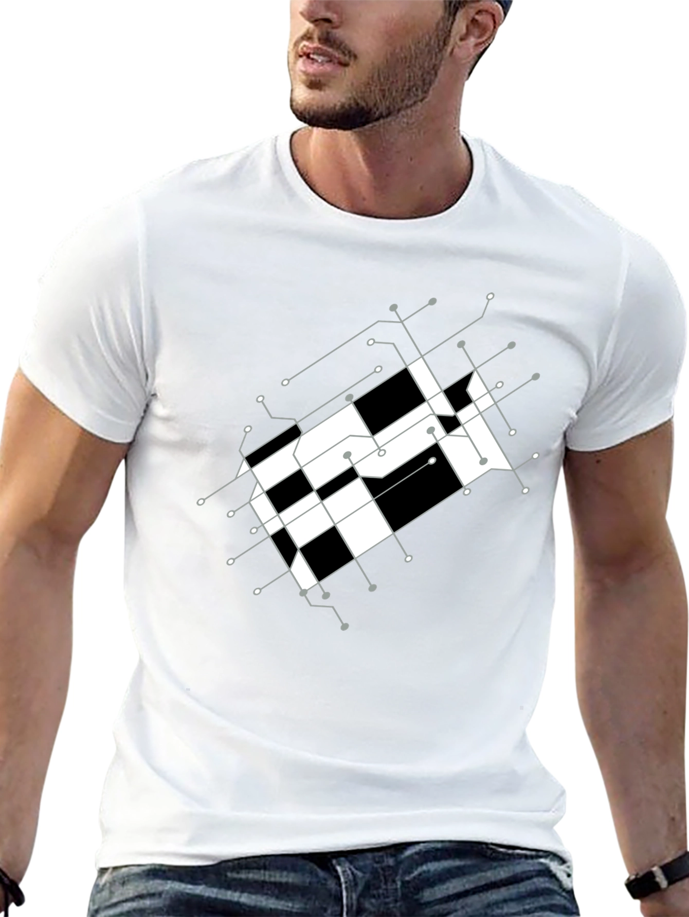 Abstract Grid Graphic Tee - Modern Design