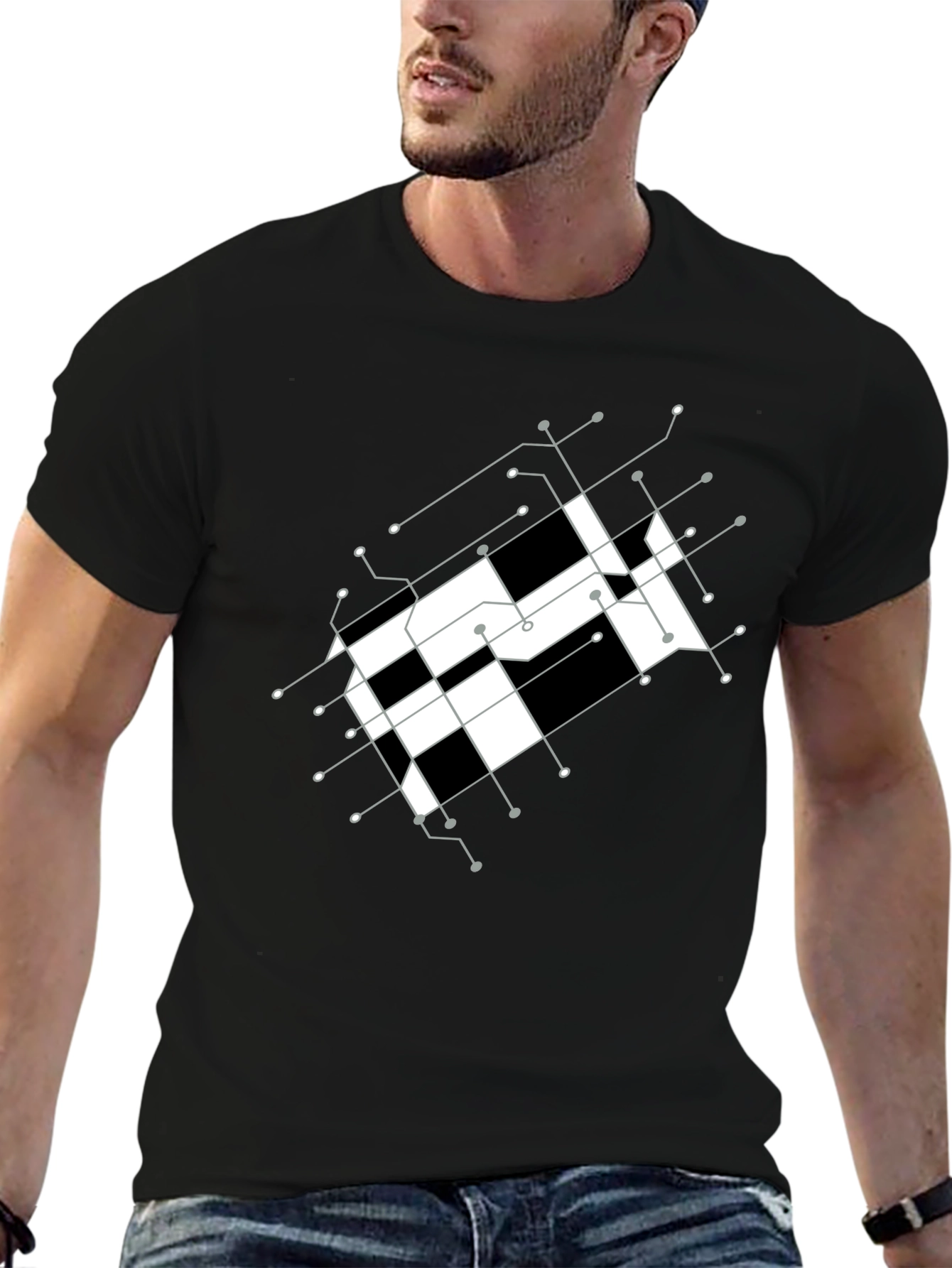 Abstract Grid Graphic Tee - Modern Design