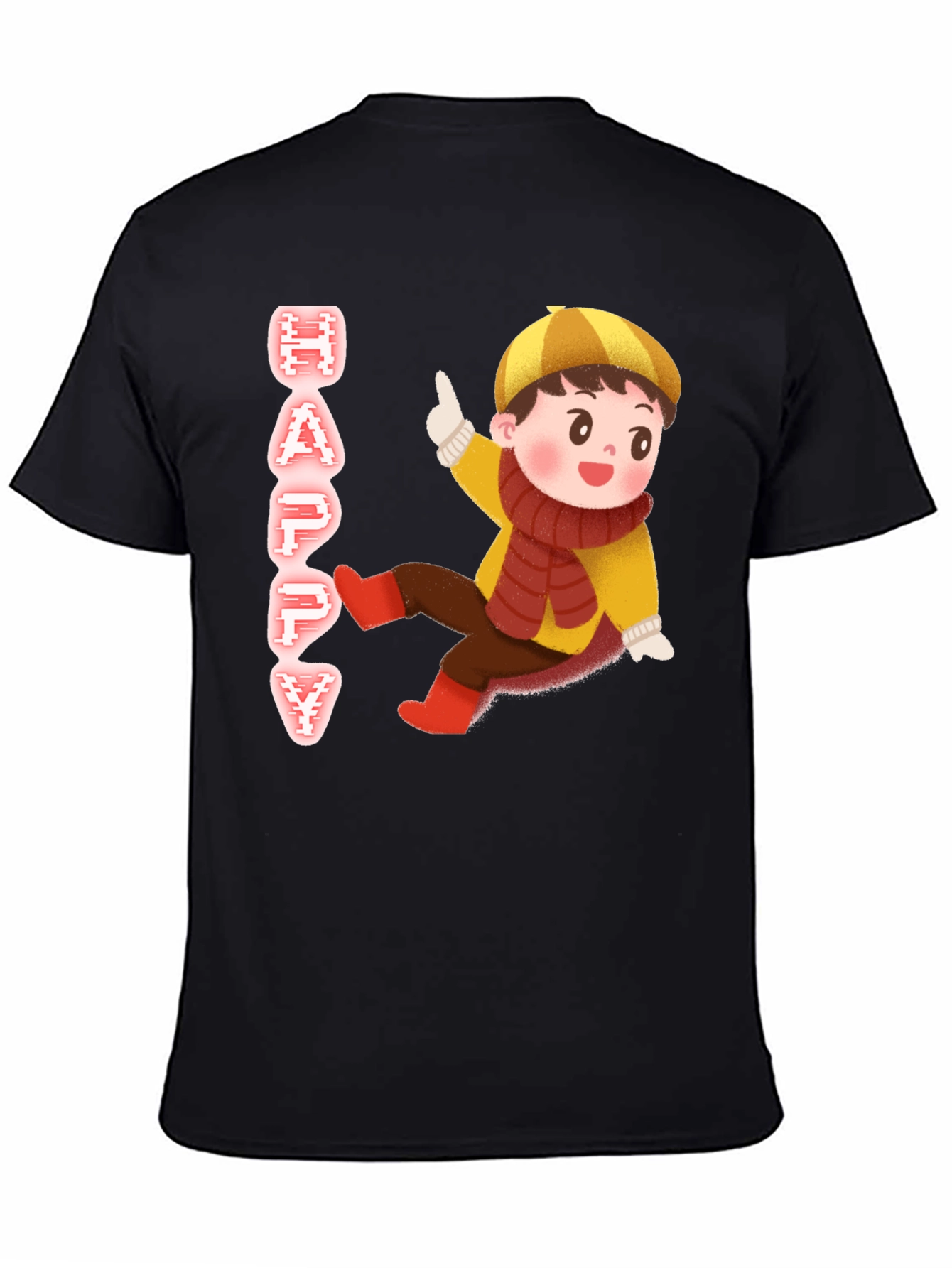 Happy Kid Graphic Print Black T-Shirt