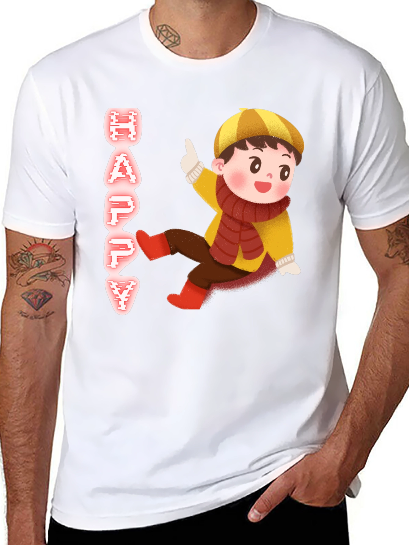 Happy Kid Graphic Print Black T-Shirt