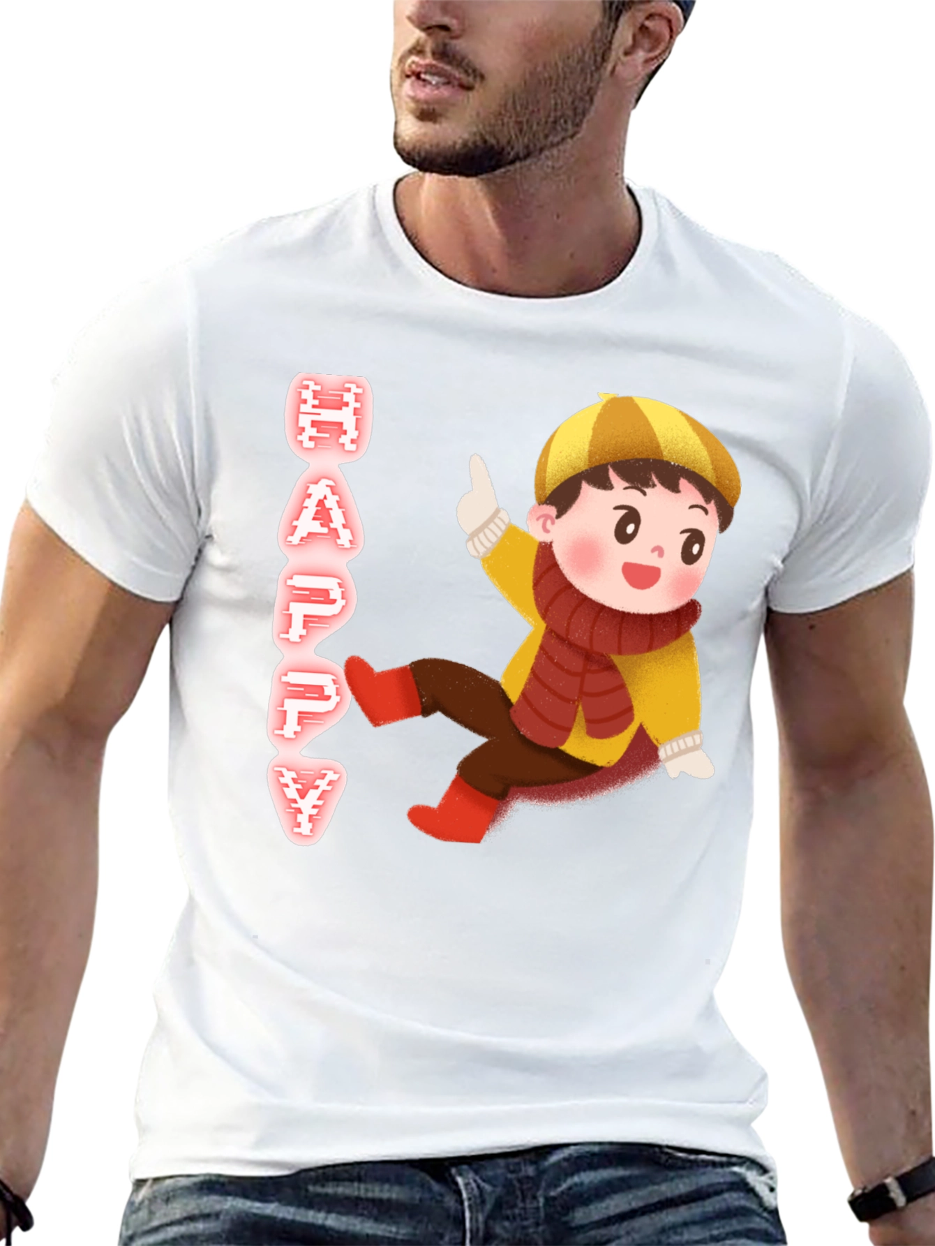 Happy Kid Graphic Print Black T-Shirt