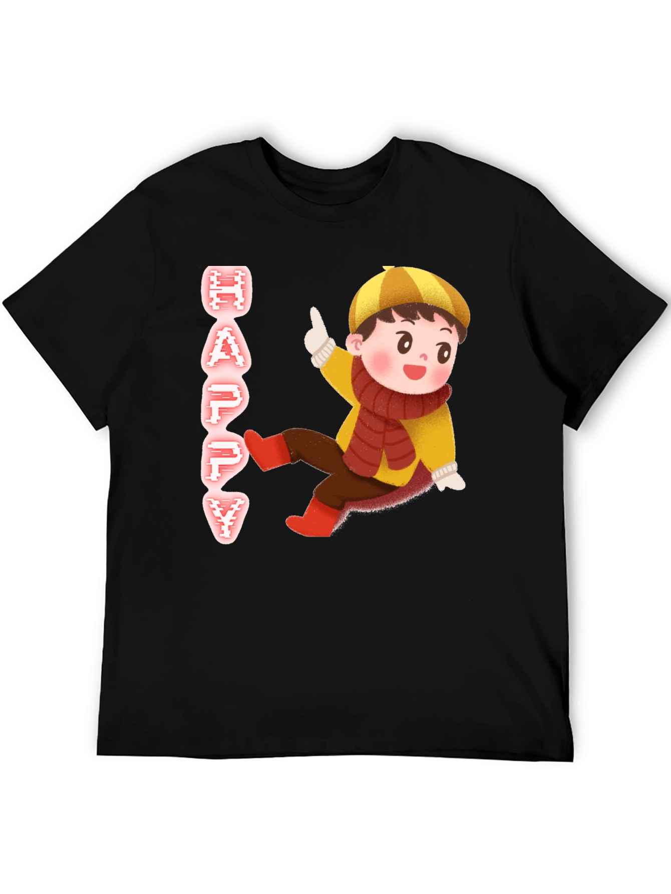 Happy Kid Graphic Print Black T-Shirt