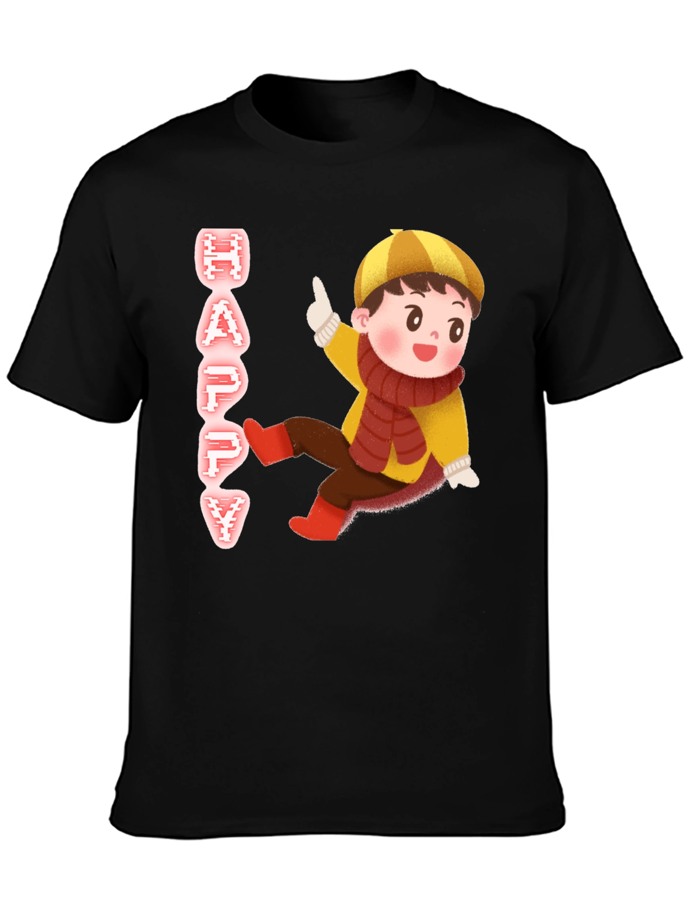 Happy Kid Graphic Print Black T-Shirt