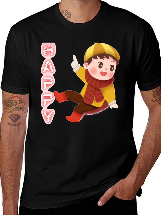 Happy Kid Graphic Print Black T-Shirt