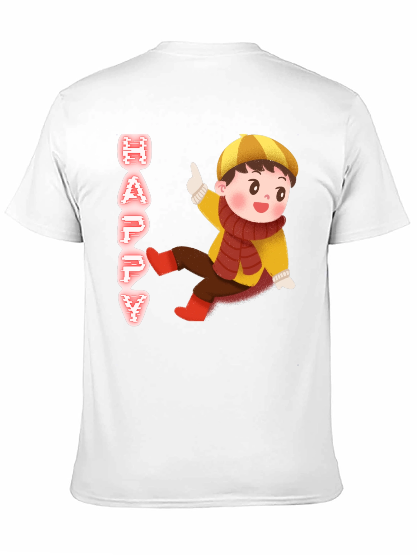 Happy Kid Graphic Print Black T-Shirt