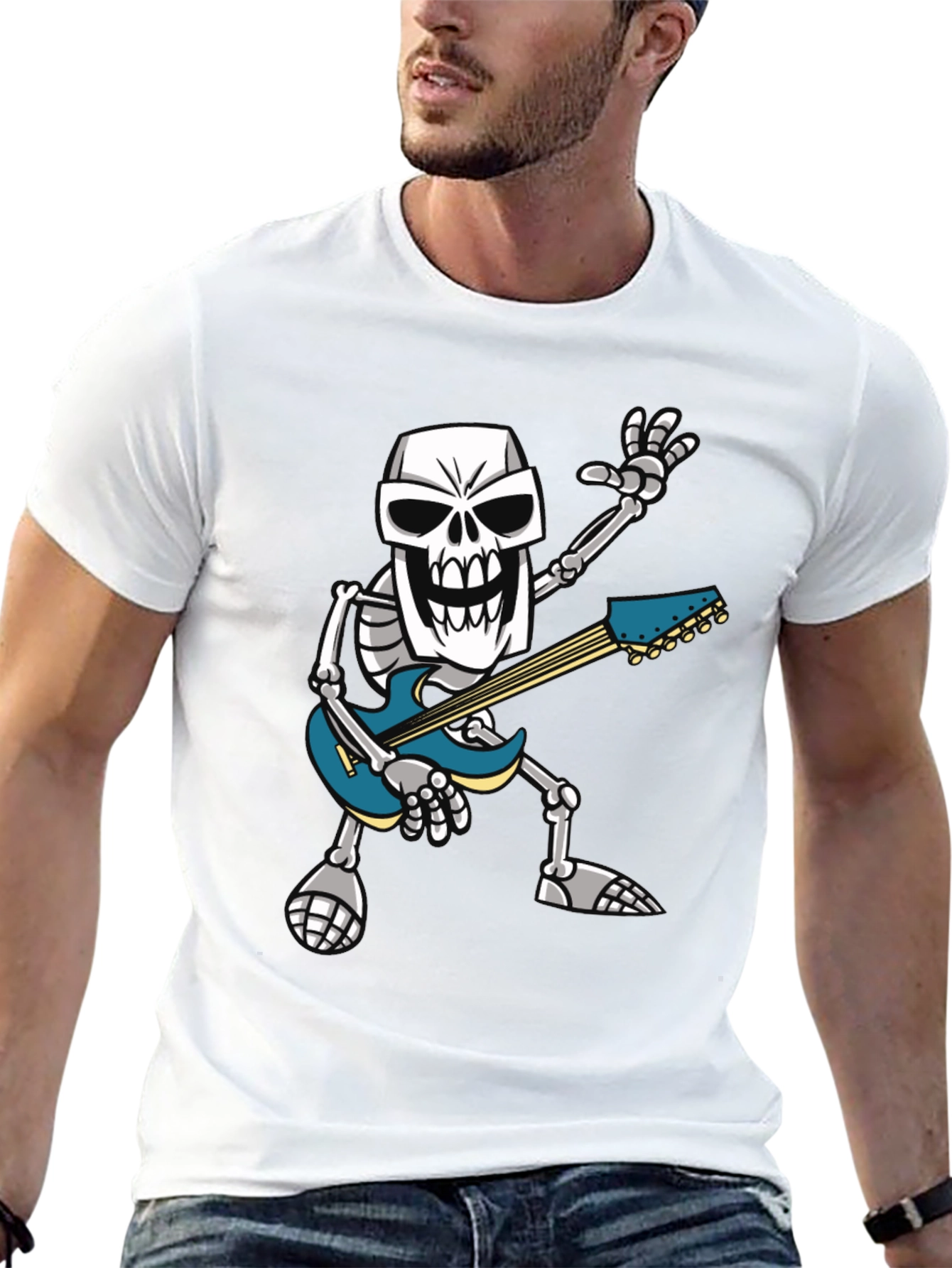 Skeleton Guitarist Graphic T-Shirt - Rock Out in Style!