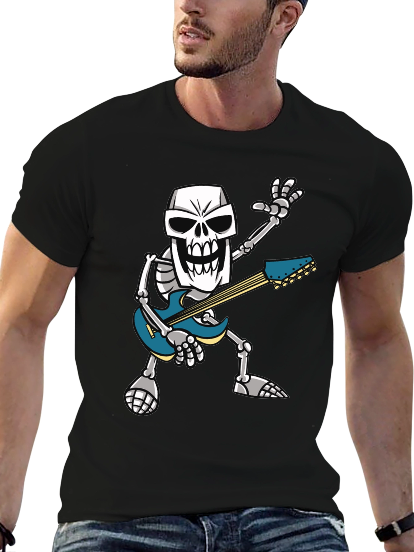Skeleton Guitarist Graphic T-Shirt - Rock Out in Style!