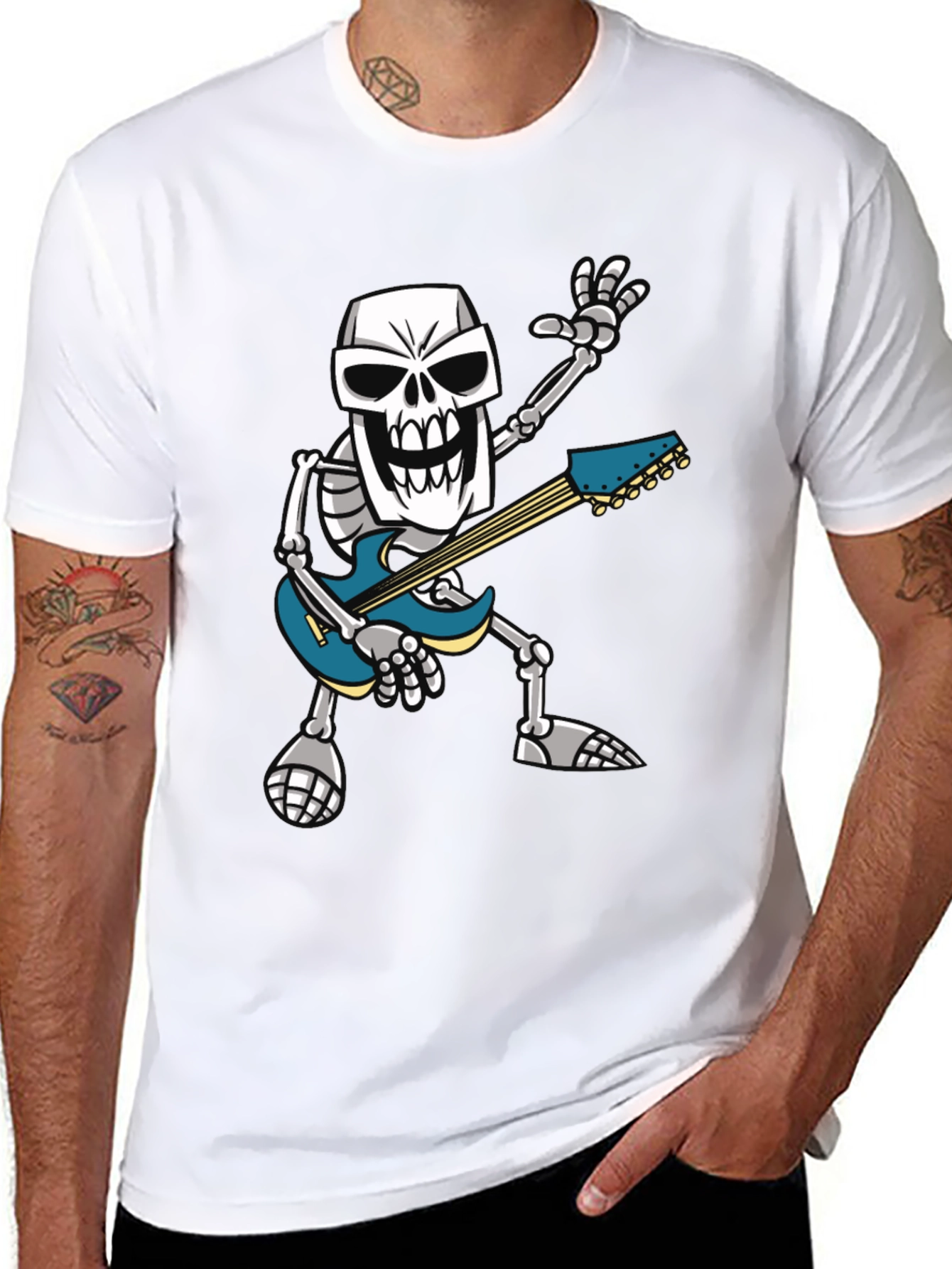 Skeleton Guitarist Graphic T-Shirt - Rock Out in Style!