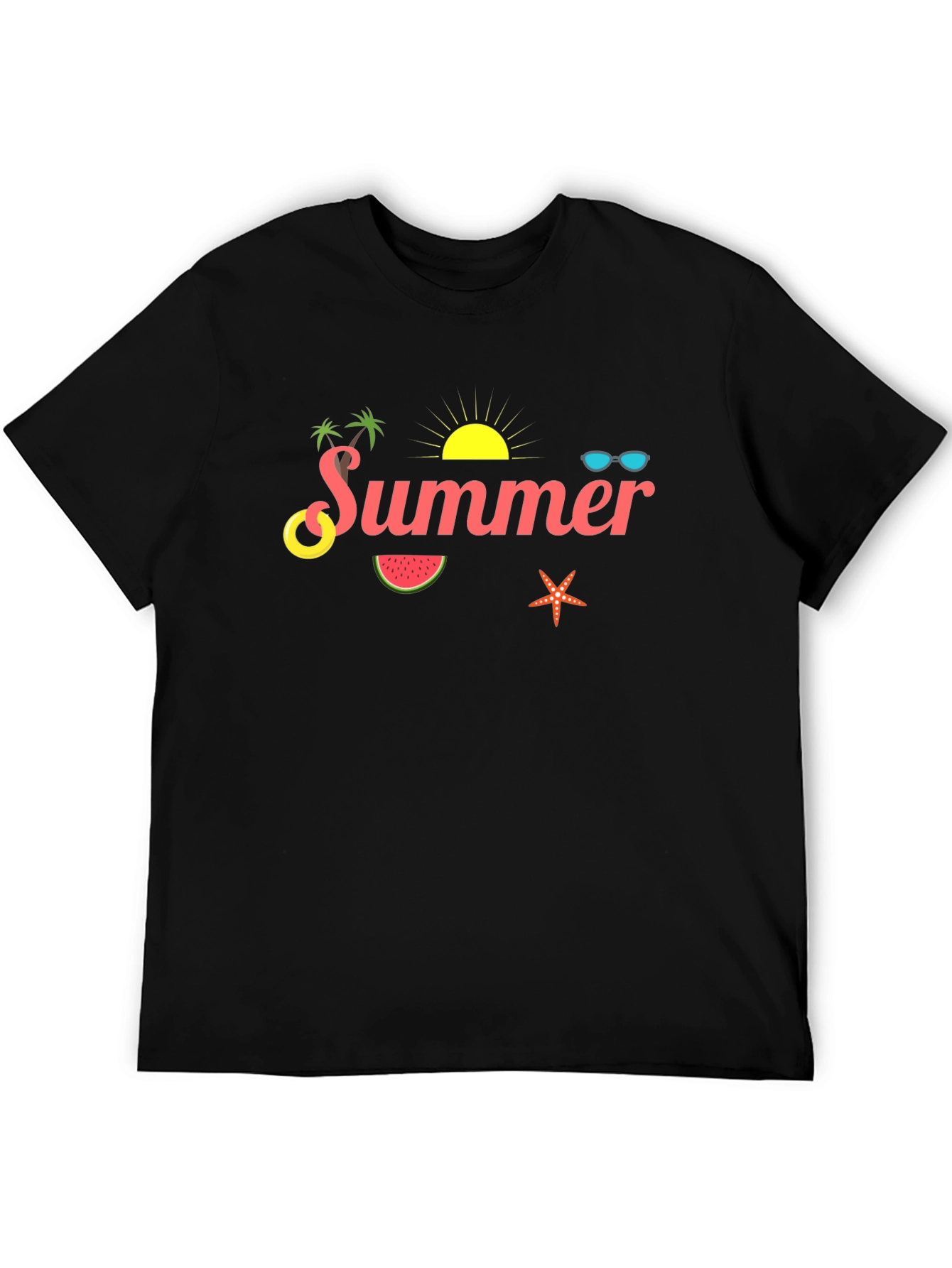 Summer Themed Black Cotton T-Shirt
