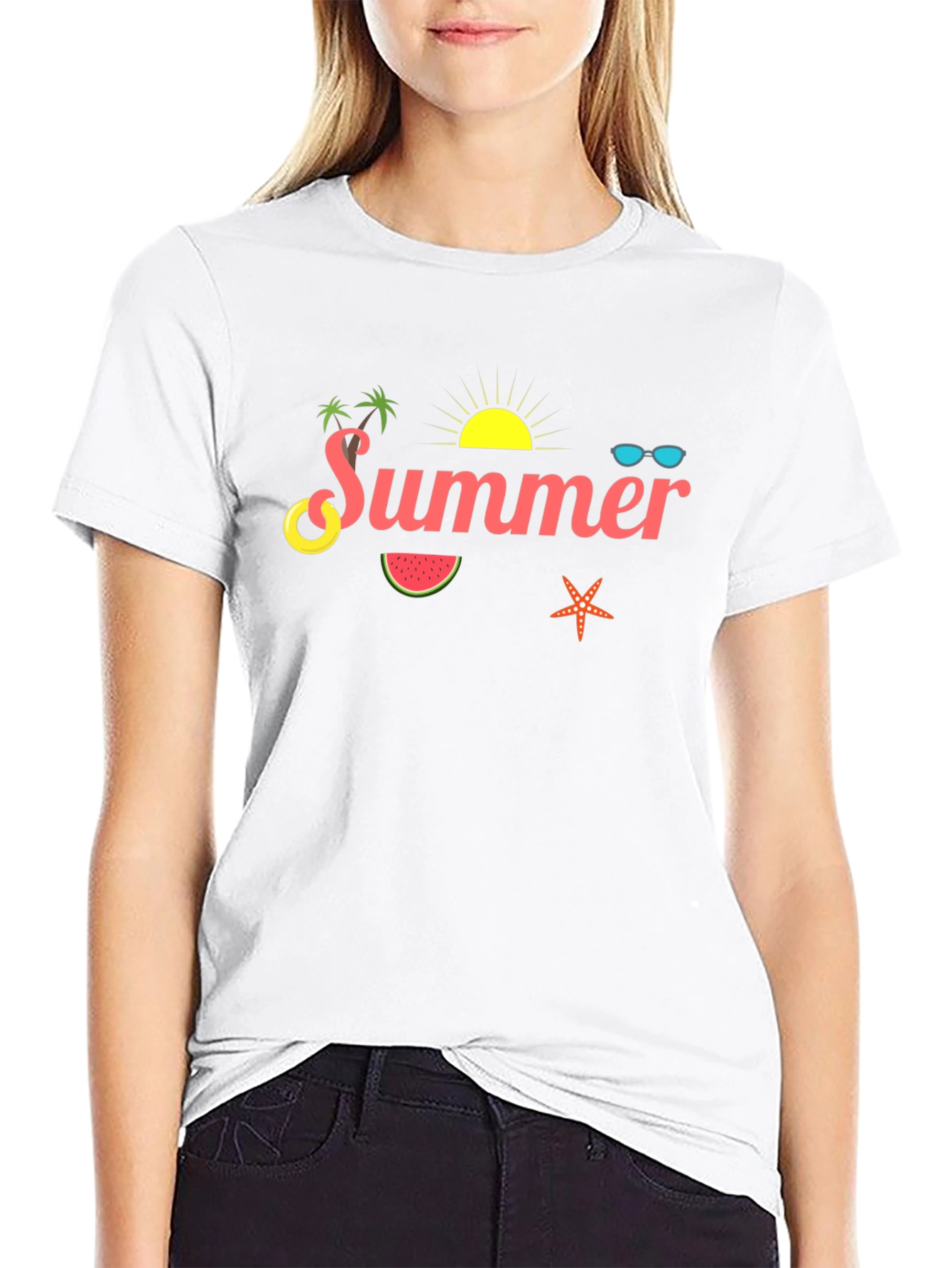 Summer Themed Black Cotton T-Shirt