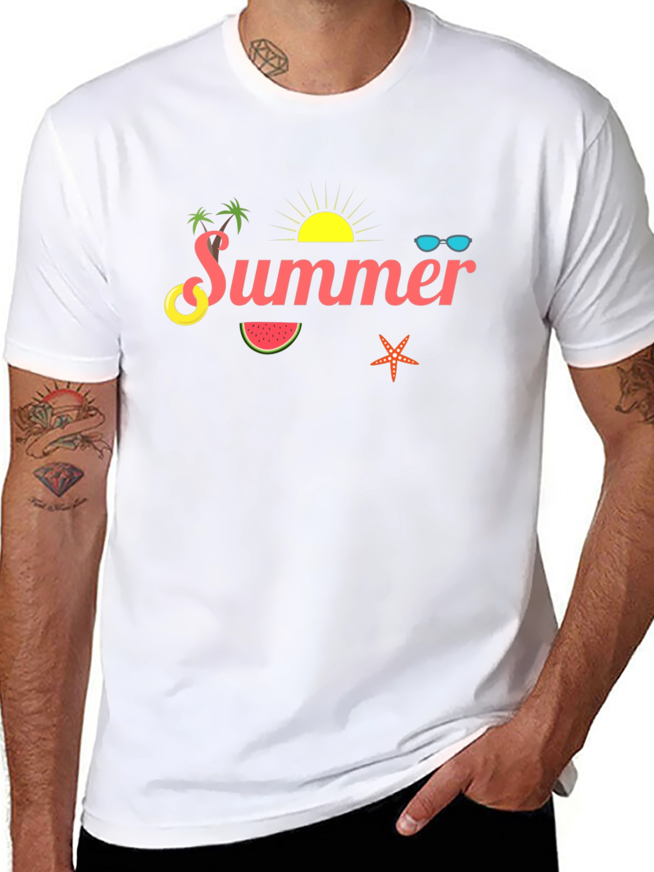 Summer Themed Black Cotton T-Shirt