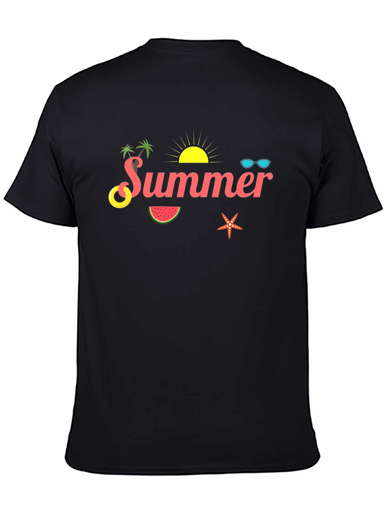 Summer Themed Black Cotton T-Shirt