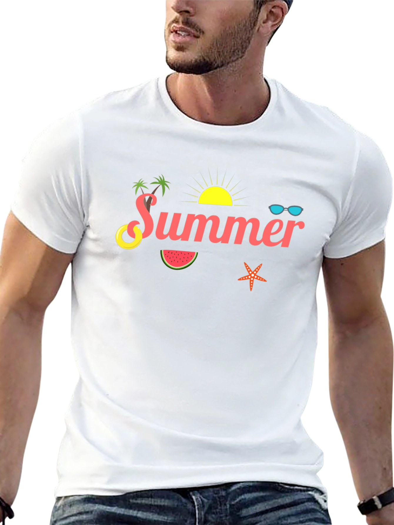 Summer Themed Black Cotton T-Shirt