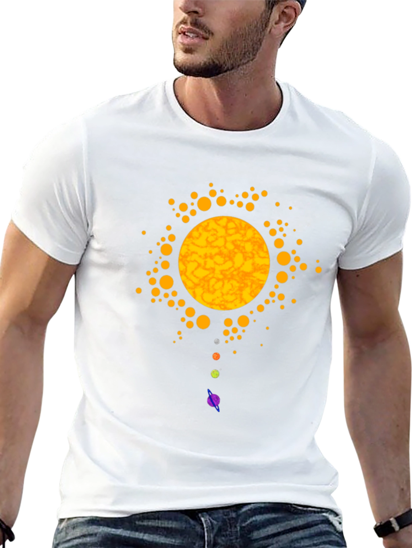 Solar System Graphic Print Black T-Shirt