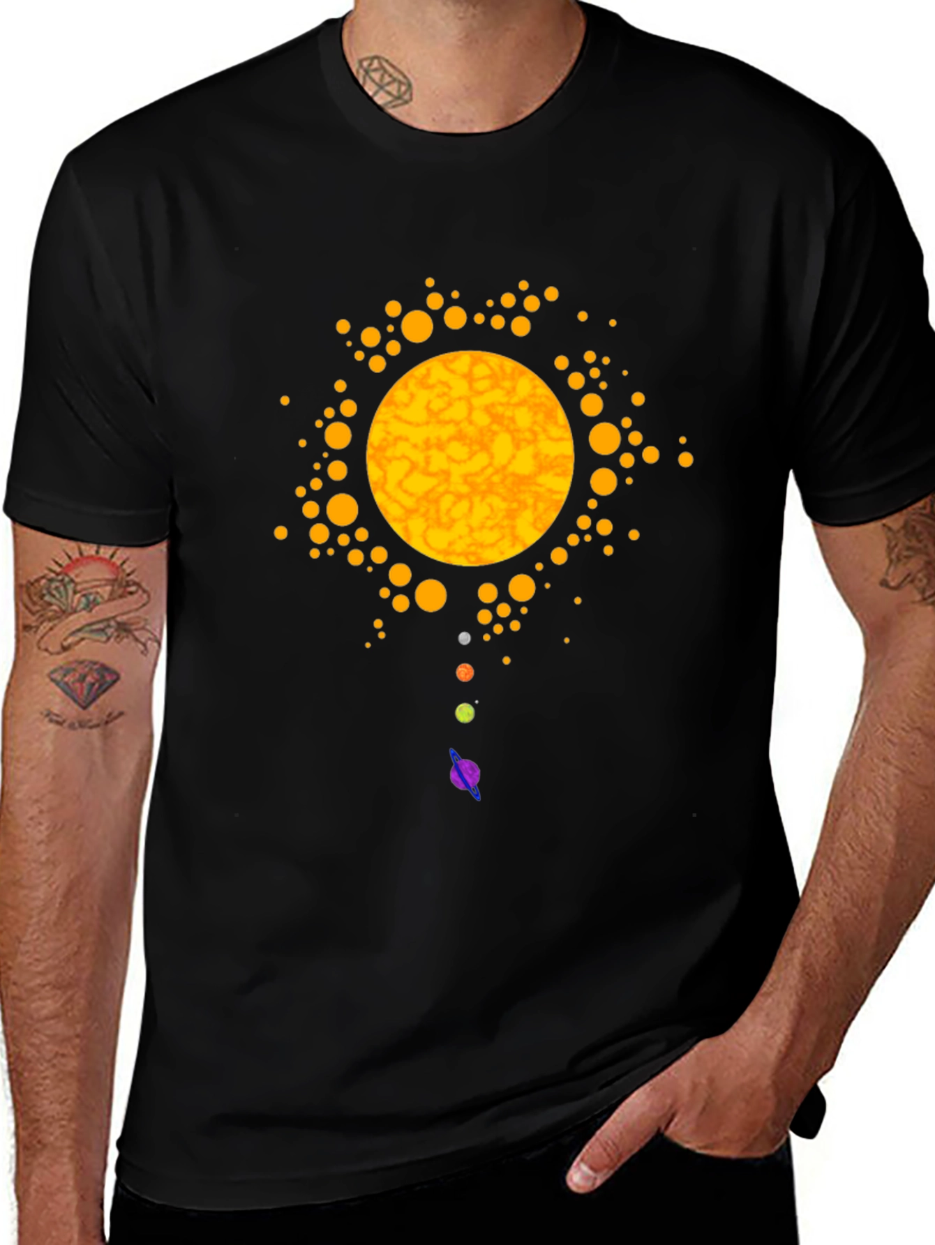 Solar System Graphic Print Black T-Shirt