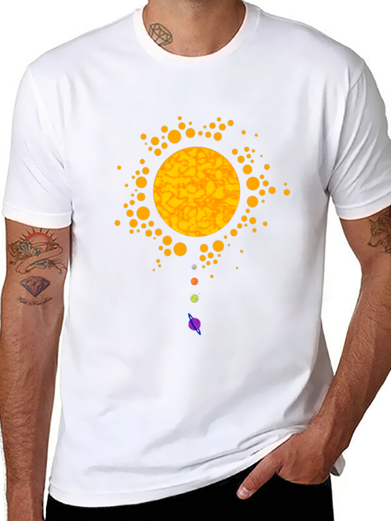 Solar System Graphic Print Black T-Shirt