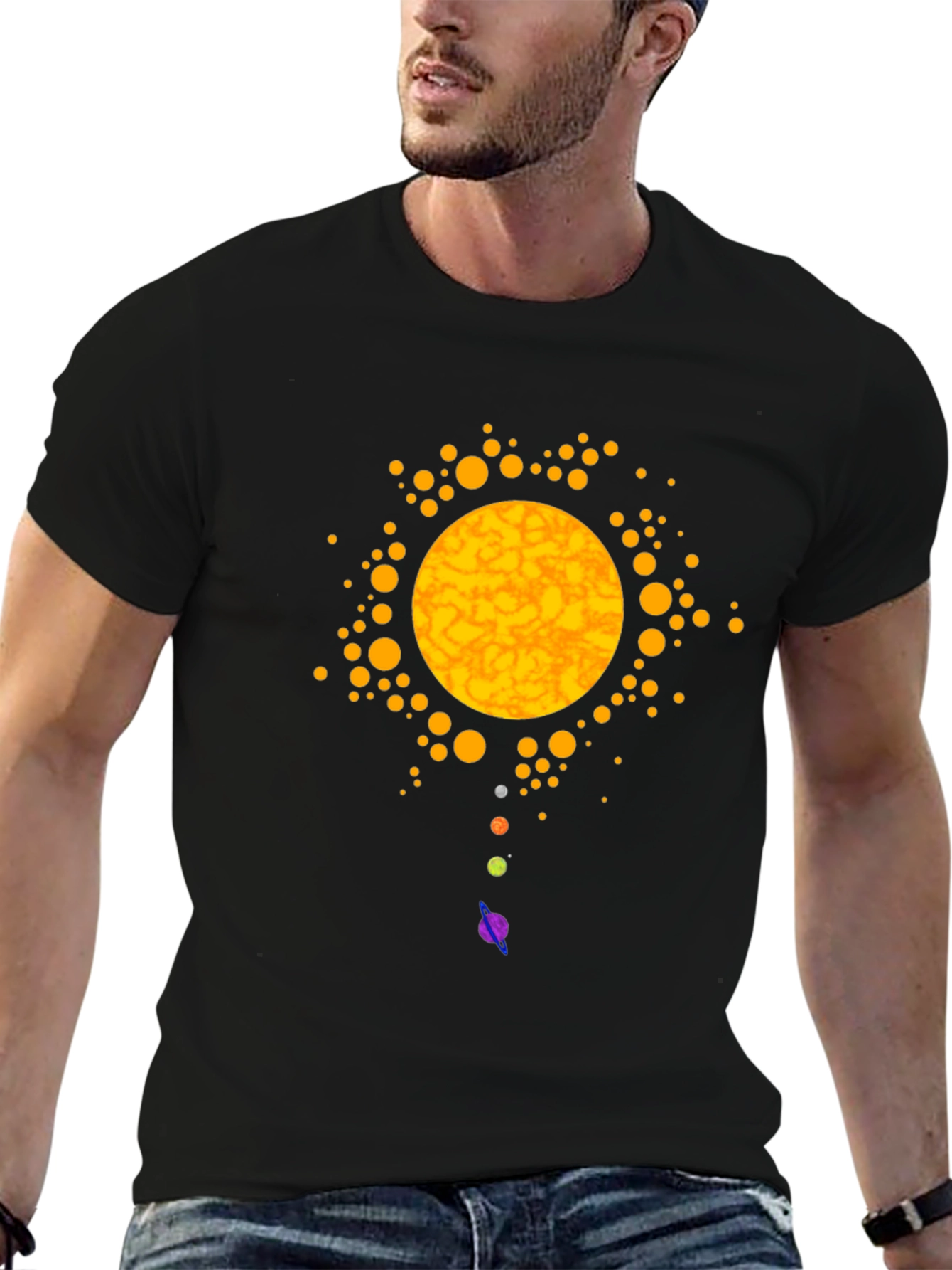 Solar System Graphic Print Black T-Shirt