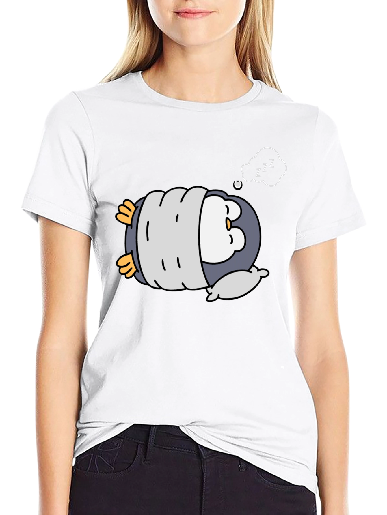 Cute Sleeping Penguin Black T-Shirt